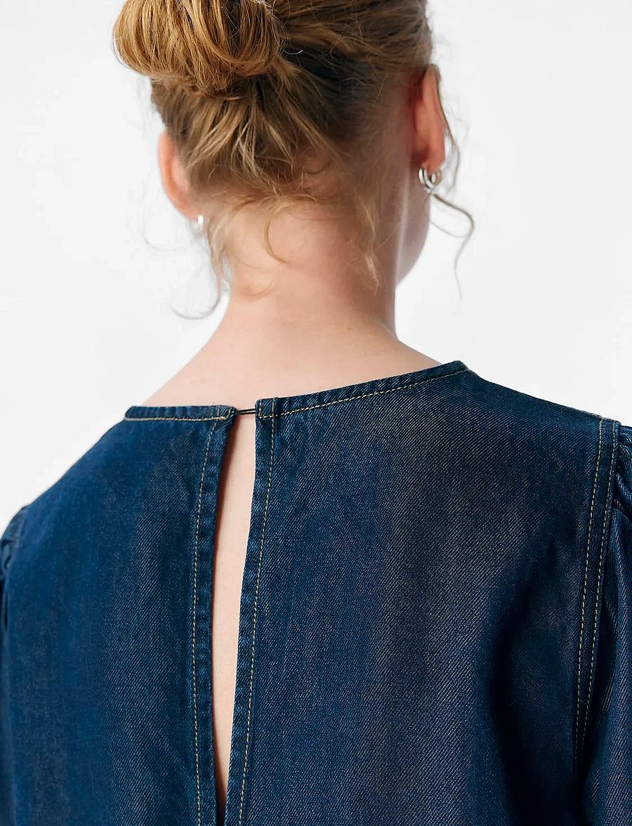 Object - OBJFRAME RE L/S TOP DIV - långärmade blusar - dark blue denim - 0
