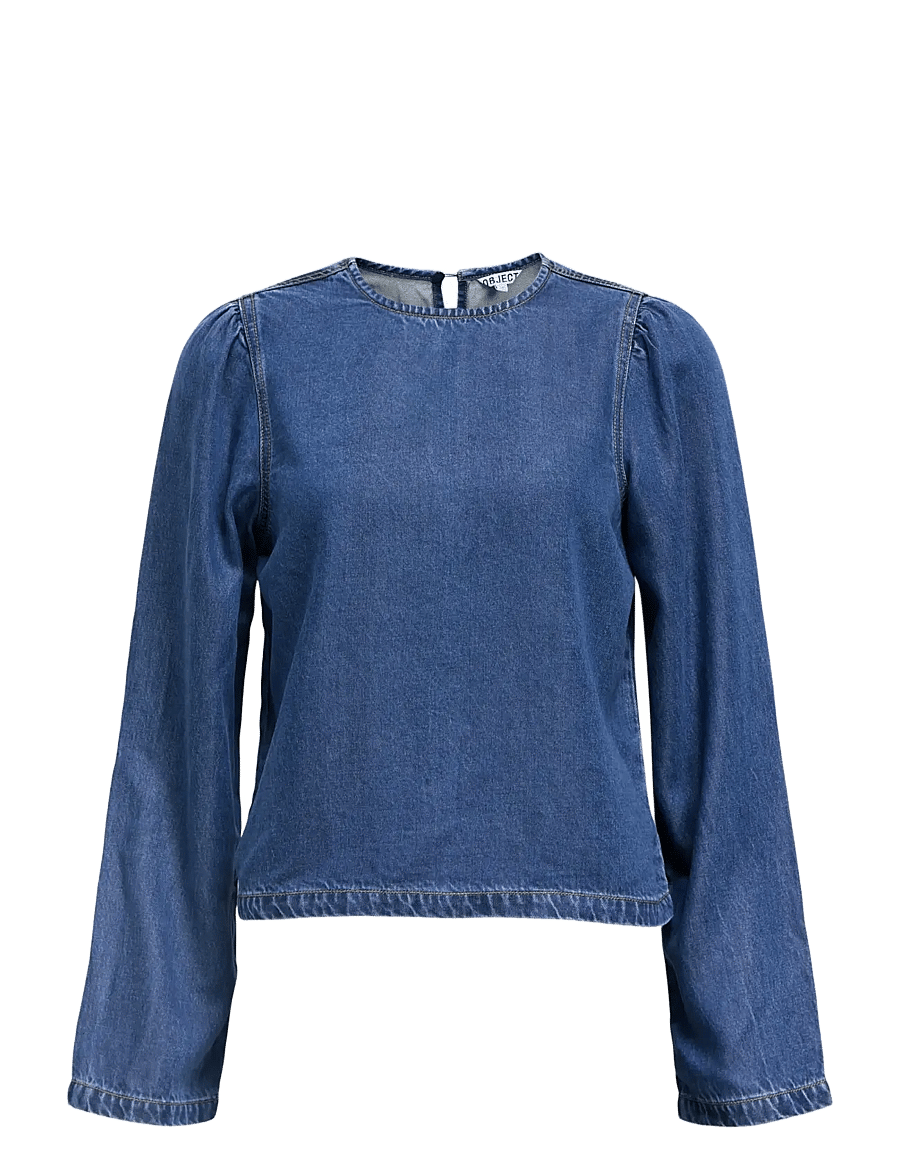 Object - OBJFRAME RE L/S TOP DIV - langärmelige blusen - medium blue denim - 1
