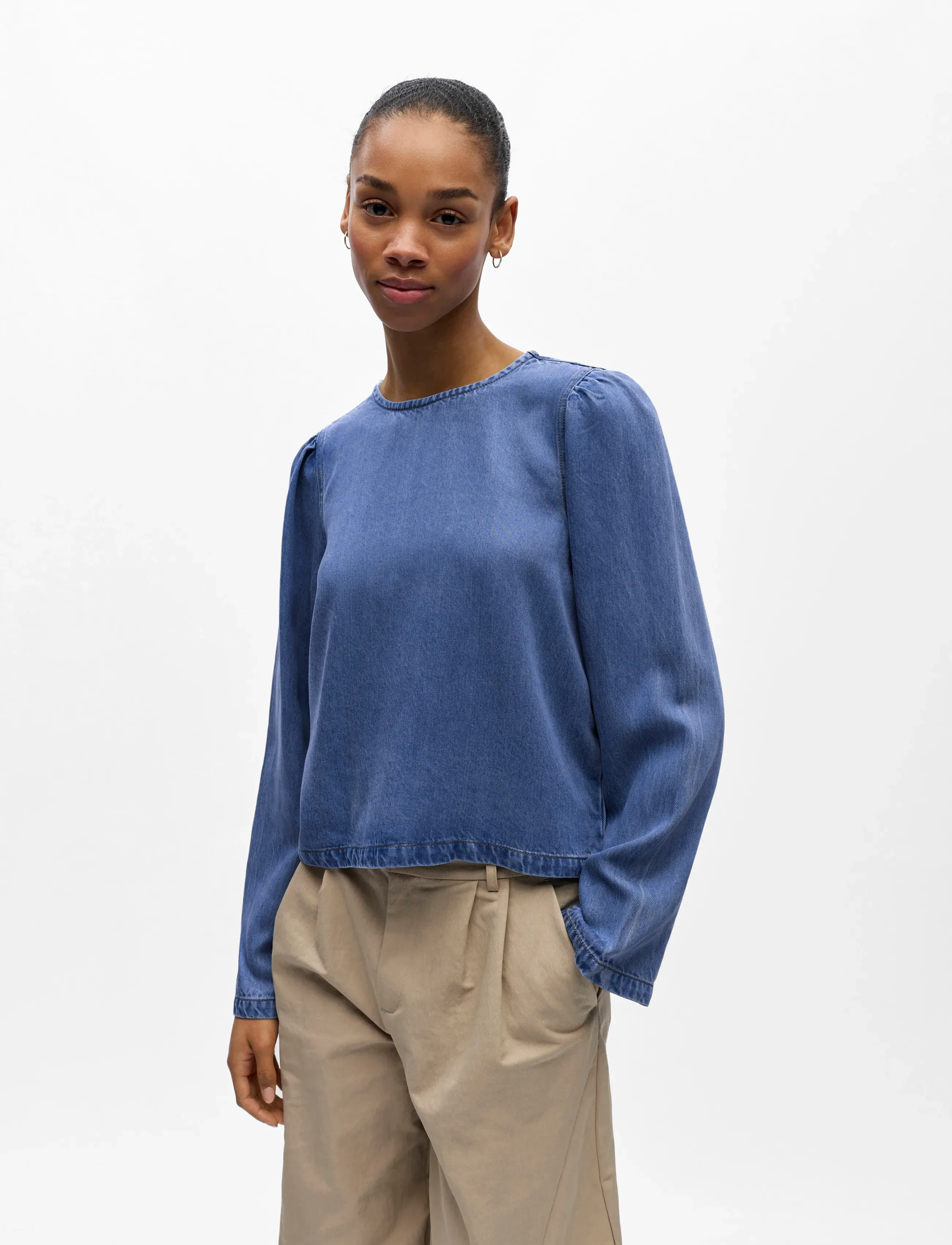 Object - OBJFRAME RE L/S TOP DIV - pikkade varrukatega pluusid - medium blue denim - 3