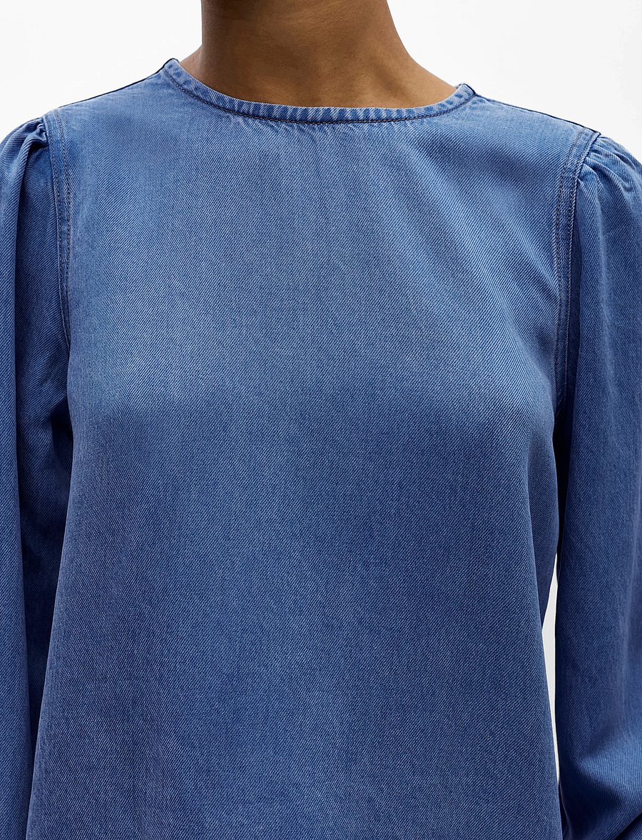 Object - OBJFRAME RE L/S TOP DIV - langärmelige blusen - medium blue denim - 4