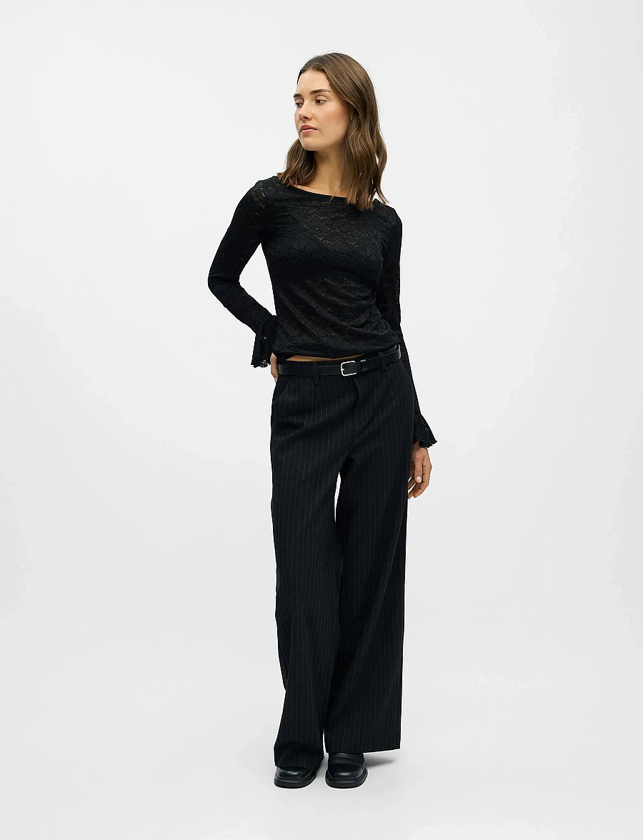 Object - OBJINES L/S SLI TOP E WI25 - langärmlige tops - black - 0