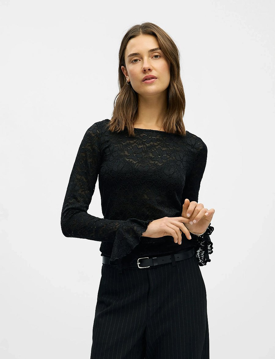 Object - OBJINES L/S SLI TOP E WI25 - langärmlige tops - black - 4
