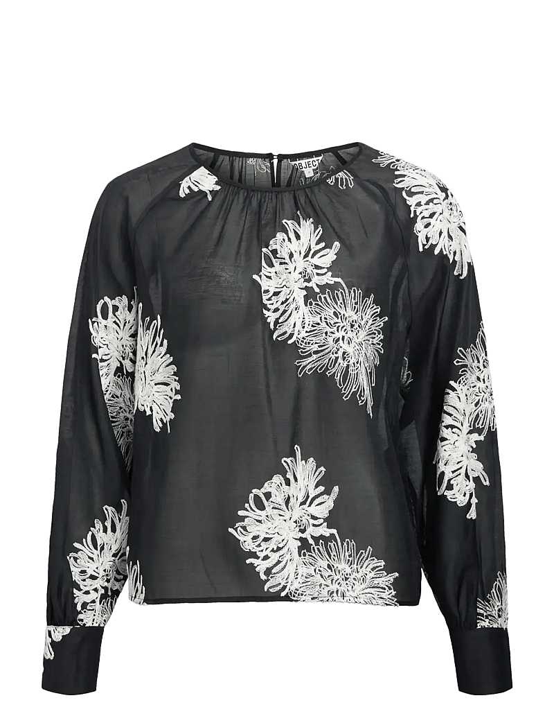 Object - OBJLUMI L/S O-NECK TOP 142 DIV - långärmade blusar - black - 0