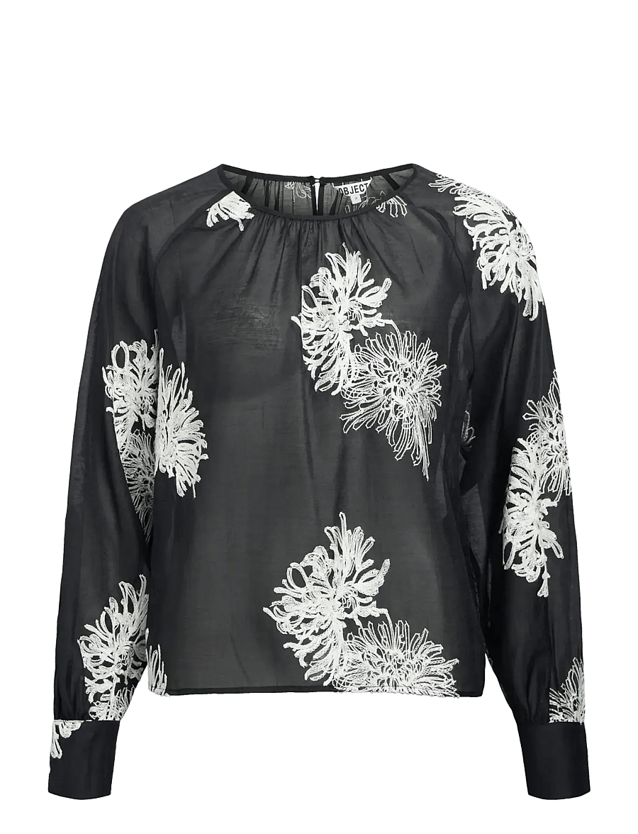 Object - OBJLUMI L/S O-NECK TOP 142 DIV - långärmade blusar - black - 0