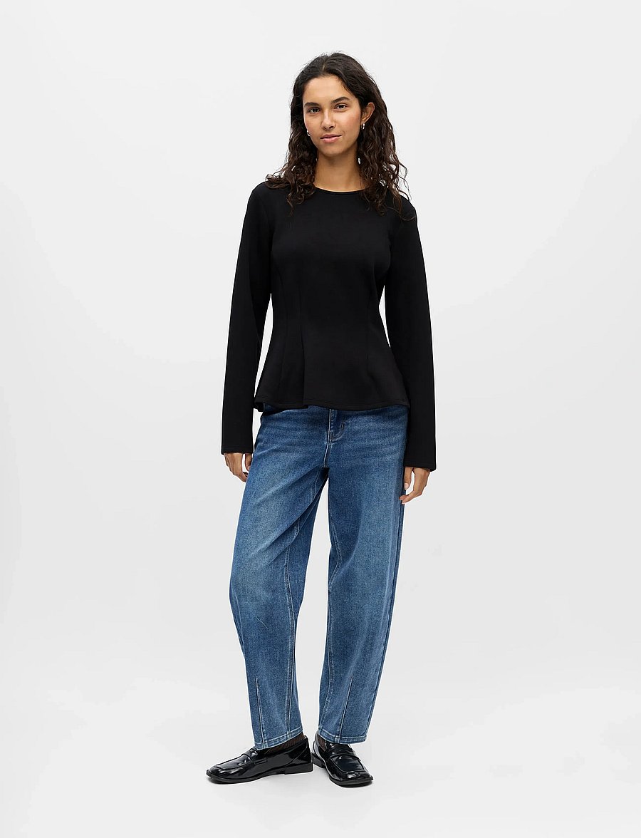 Object - OBJDORINA L/S RE SCULPTURE TOP E WI 25 - langärmlige tops - black - 0