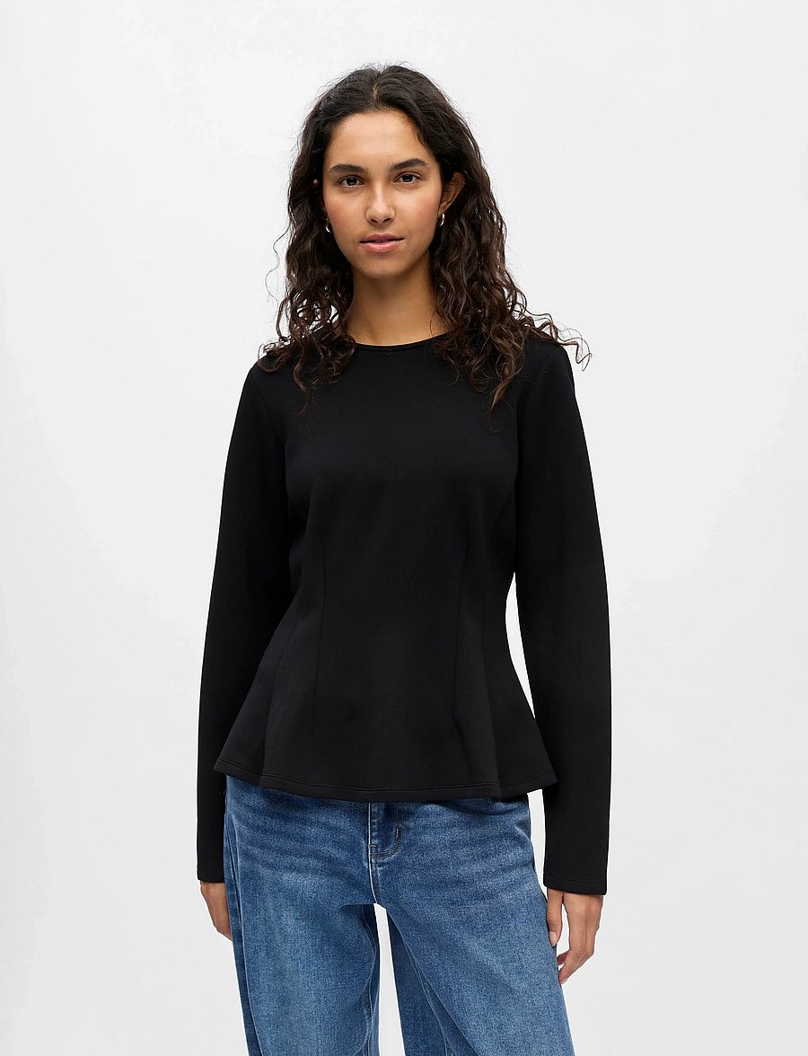 Object - OBJDORINA L/S RE SCULPTURE TOP E WI 25 - langärmlige tops - black - 4