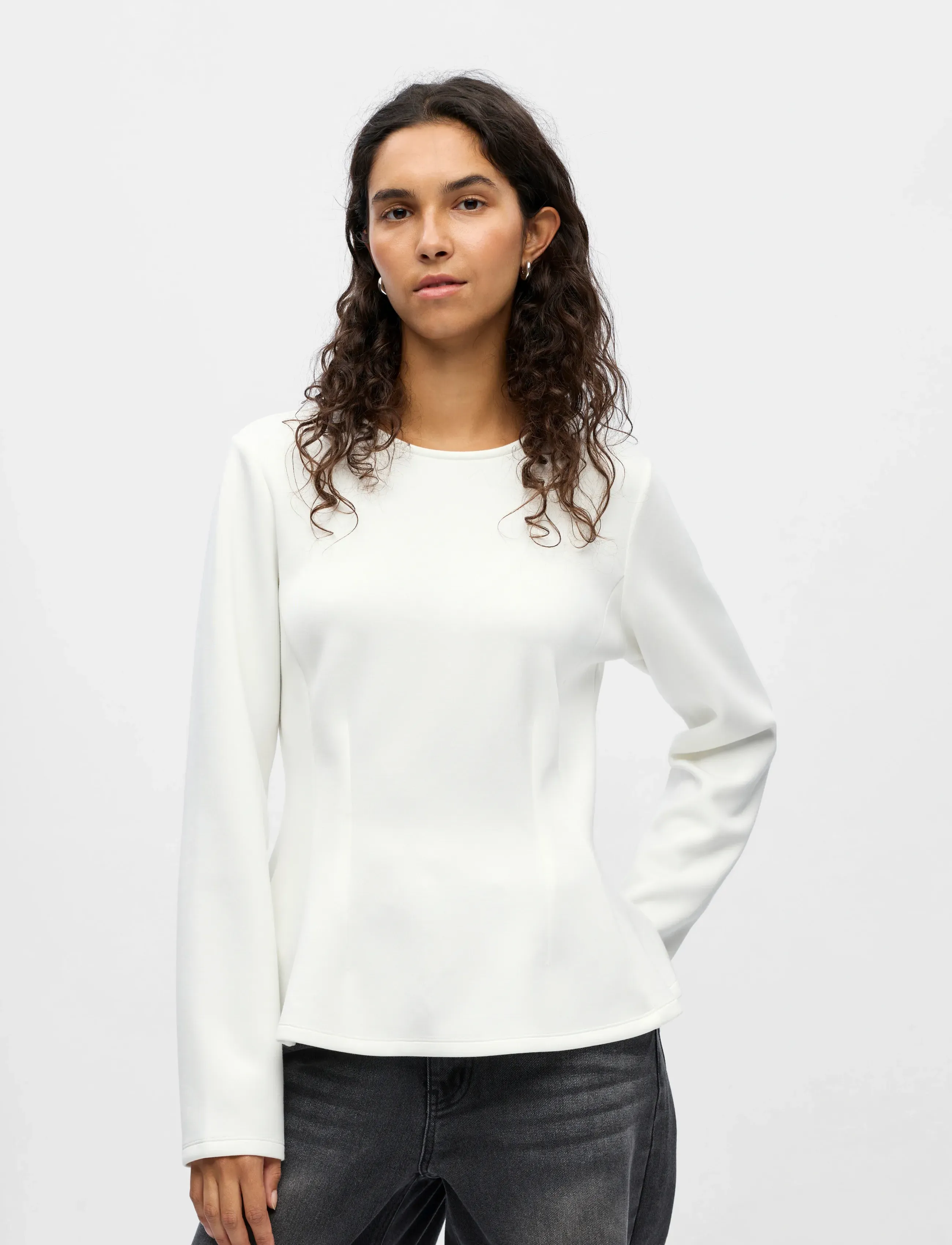 Object Objdorina L/S Re Sculpture Top E Wi 25, M, White, T-Shirts & Toppe > Langærmede, Dame