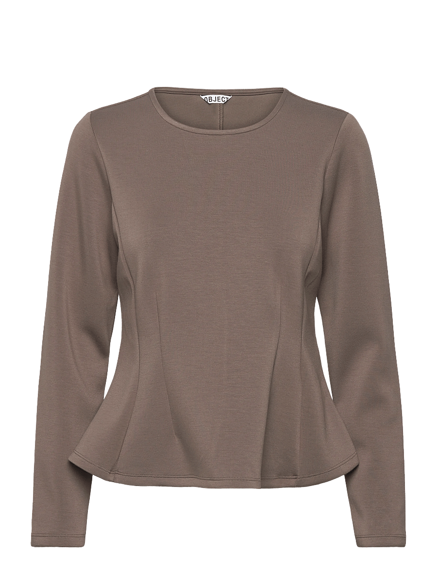 Object - OBJDORINA L/S RE SCULPTURE TOP E WI 25 - pikkade varrukatega topid - morel - 1