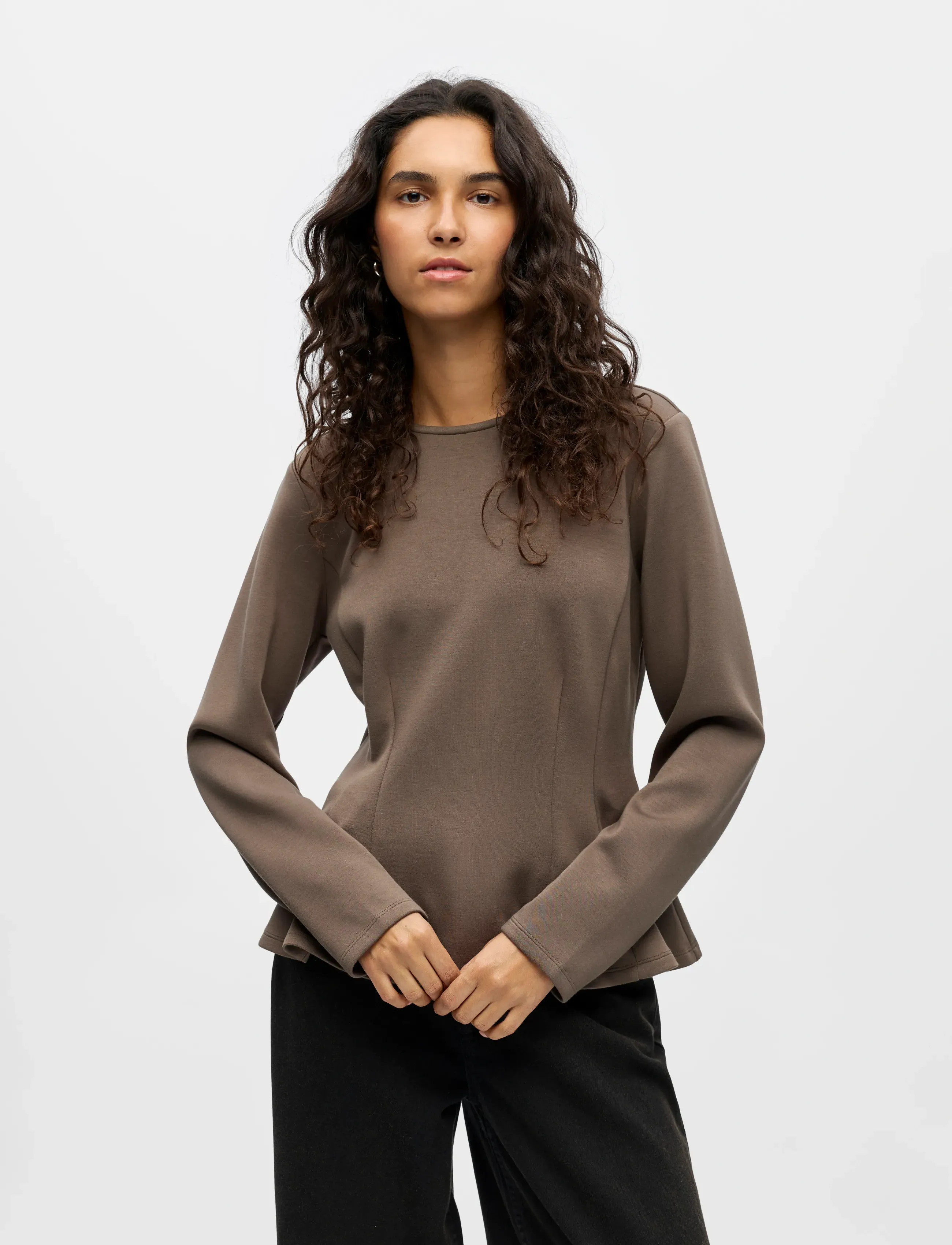 Object Objdorina L/S Re Sculpture Top E Wi 25, XS, T-shirts & Oberteile, Braun - Long-sleeved, Frauen