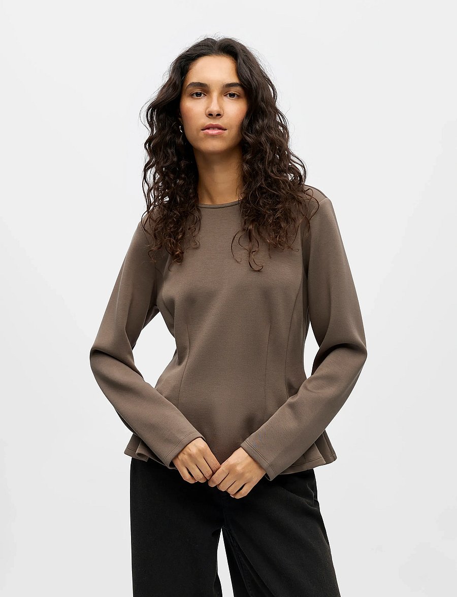 Object - OBJDORINA L/S RE SCULPTURE TOP E WI 25 - pikkade varrukatega topid - morel - 0