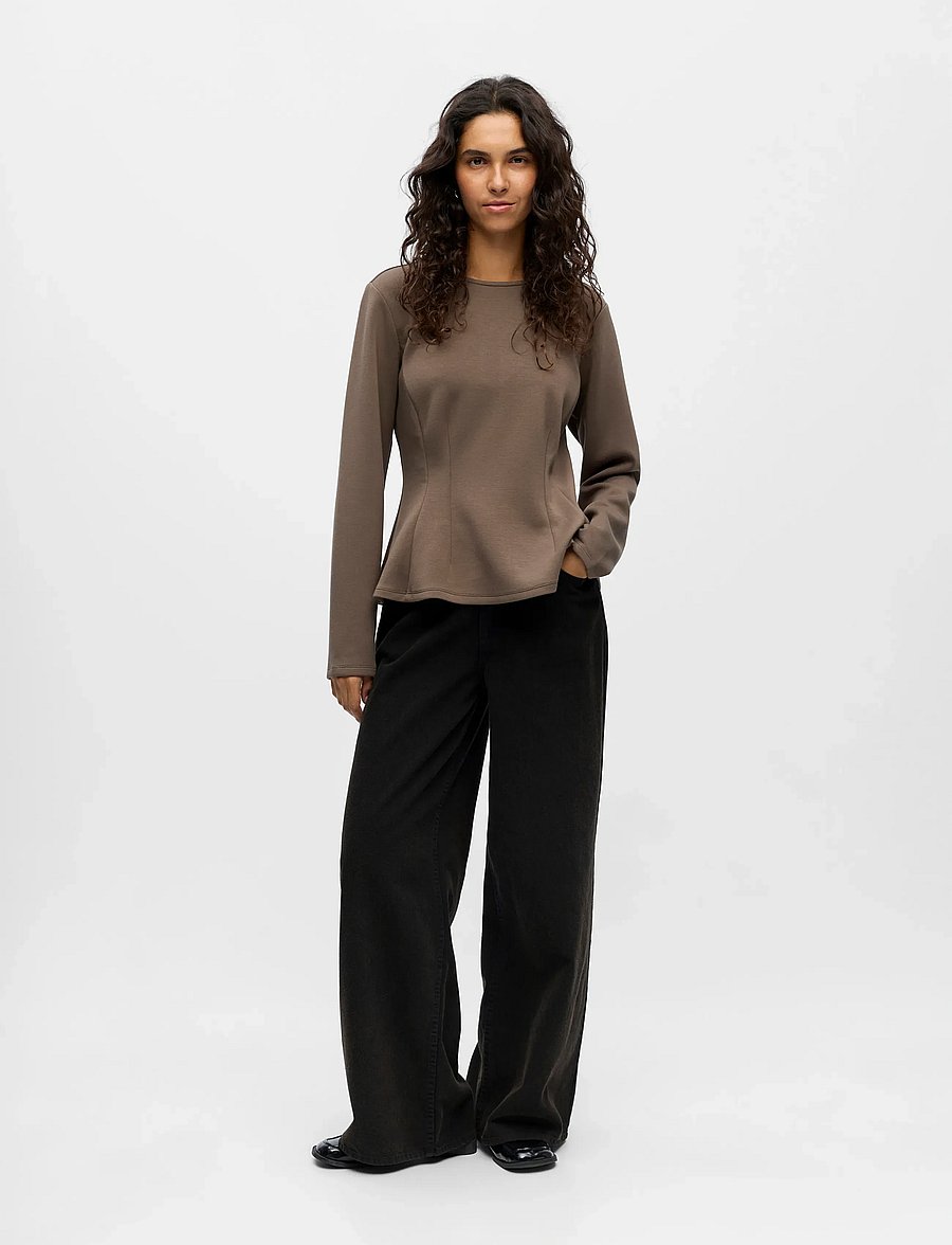 Object - OBJDORINA L/S RE SCULPTURE TOP E WI 25 - pikkade varrukatega topid - morel - 5