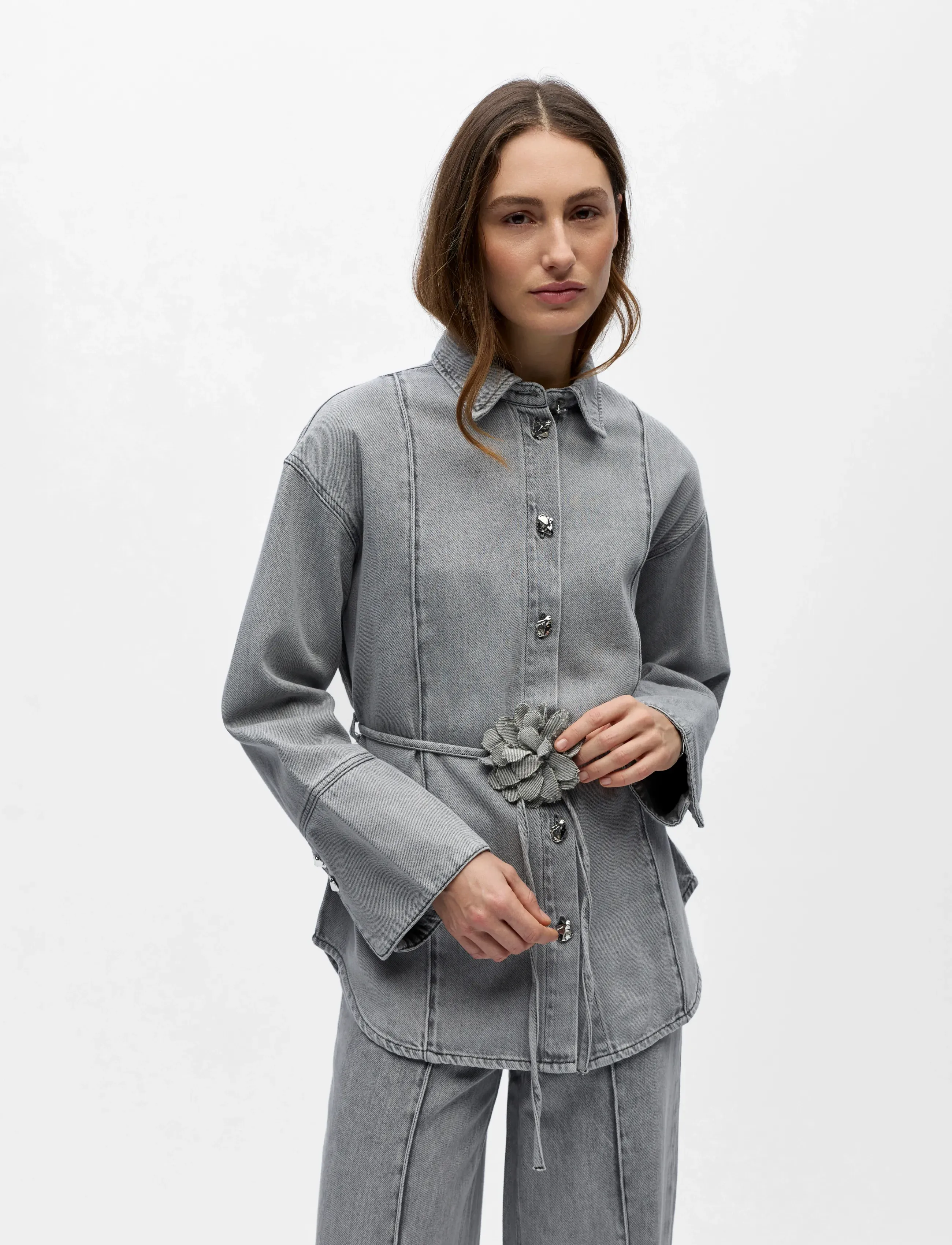 Object OBJGAIL L/S LO DENIM SHIRT 144 - Särgid - LIGHT GREY DENIM / grey