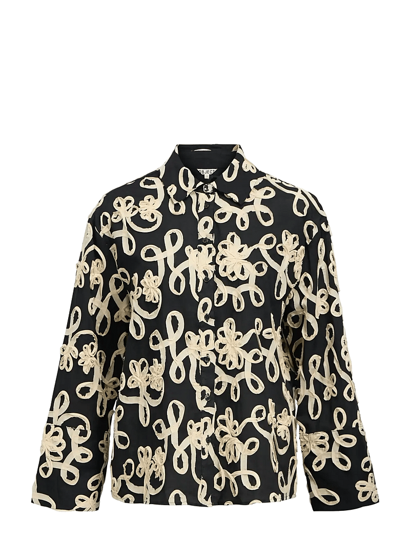 Object - OBJROYA L/S LO SHIRT 144 - langærmede skjorter - black - 1