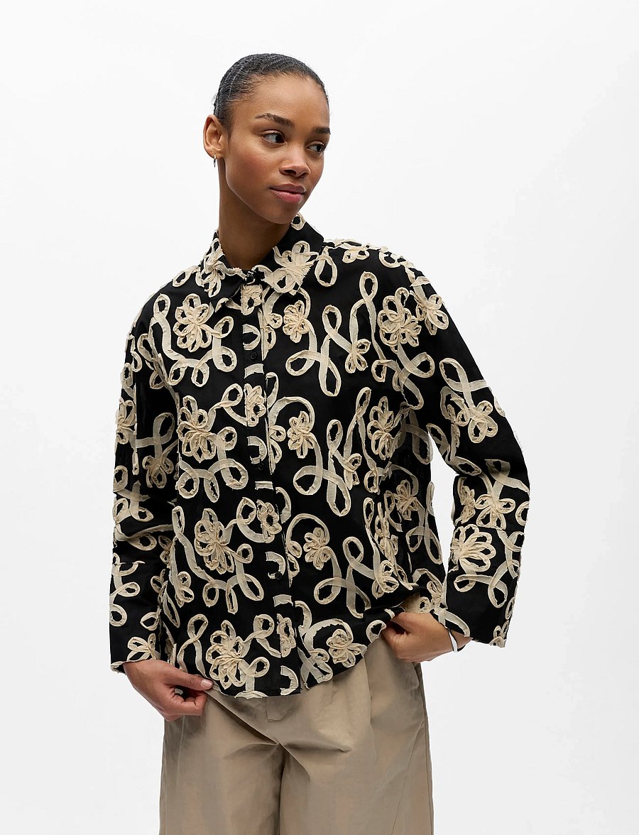 Object - OBJROYA L/S LO SHIRT 144 - pitkähihaiset kauluspaidat - black - 0