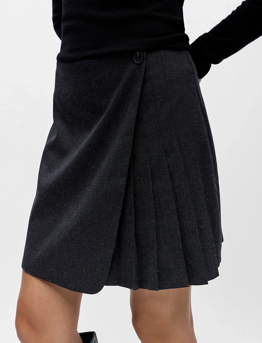 Object - OBJALMA MW SHORT SKIRT E AW FAIR 25 DIV - pleated skirts - dark grey melange - 4