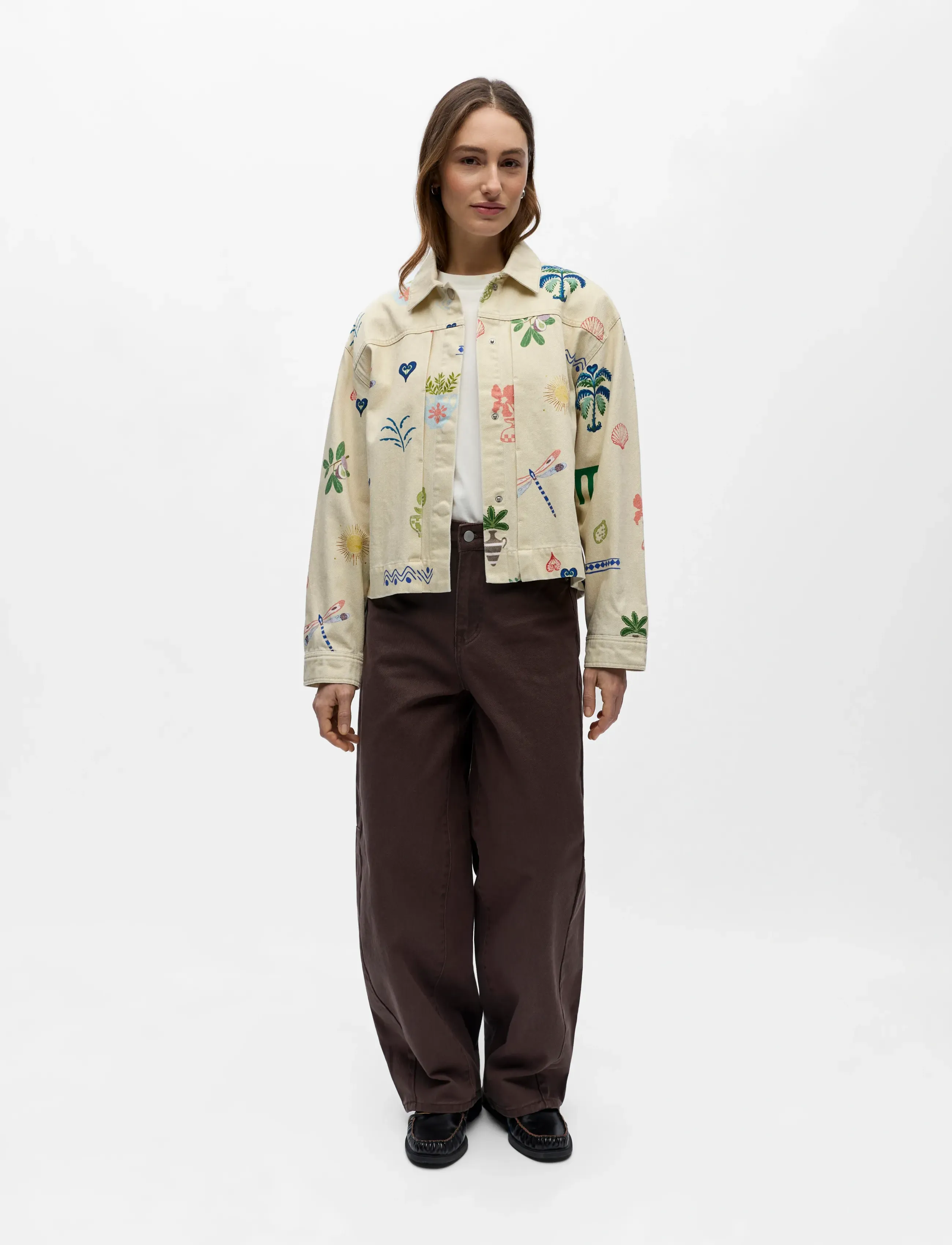 Object OBJALLY L/S LO PRINTED JACKET 144 - Transitional Layering - HUMUS / cream