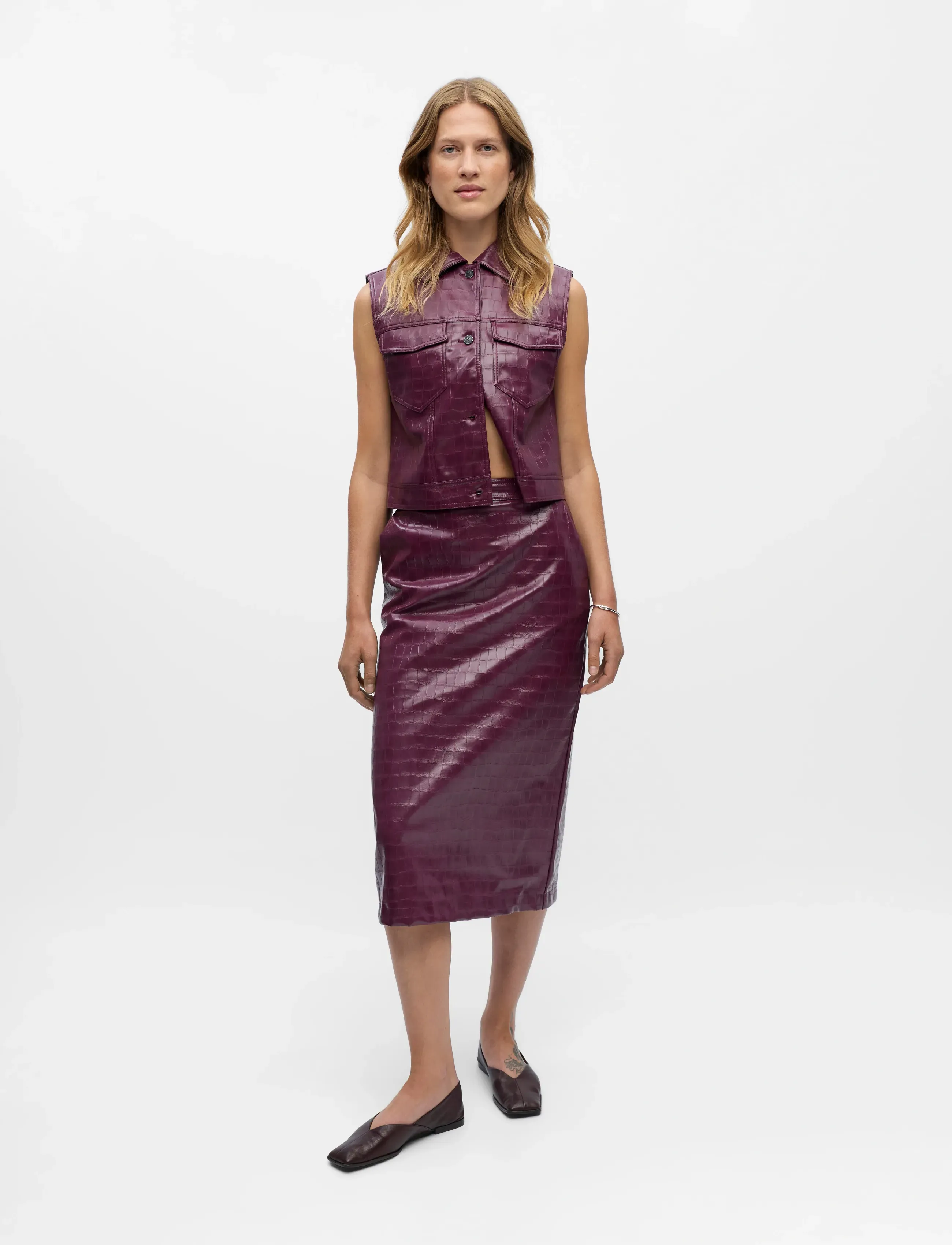 Object Objsalva Hw Pencil Pu Skirt E Aw Fair 25, 38, Burgundy, Nederdele > Knælange Og Midi Nederdele, Dame