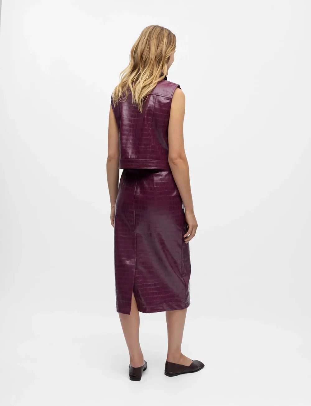 Object - OBJSALVA HW PENCIL PU SKIRT E AW FAIR 25 - midi skjørt - mauve wine - 2