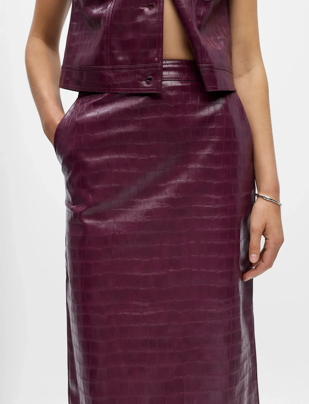 Object - OBJSALVA HW PENCIL PU SKIRT E AW FAIR 25 - midi skjørt - mauve wine - 3