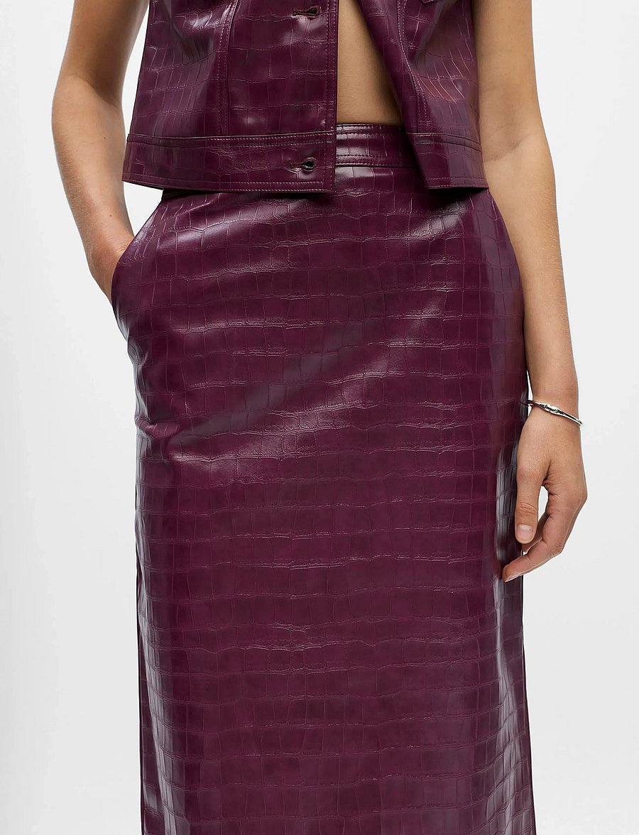 Object - OBJSALVA HW PENCIL PU SKIRT E AW FAIR 25 - midi kjolar - mauve wine - 3