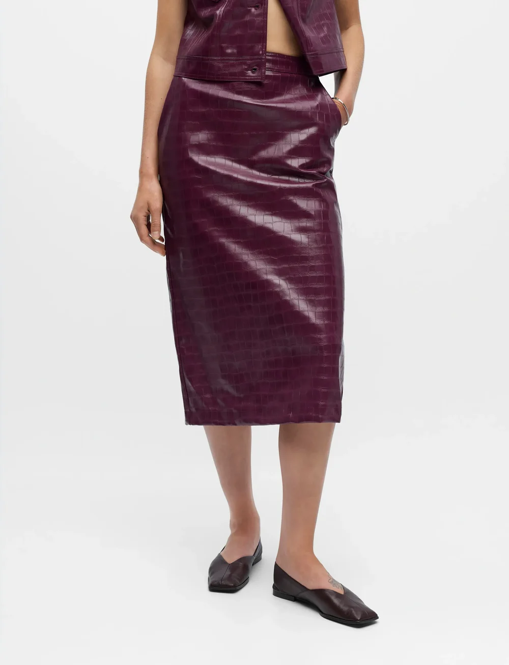 Object - OBJSALVA HW PENCIL PU SKIRT E AW FAIR 25 - midi skjørt - mauve wine - 4