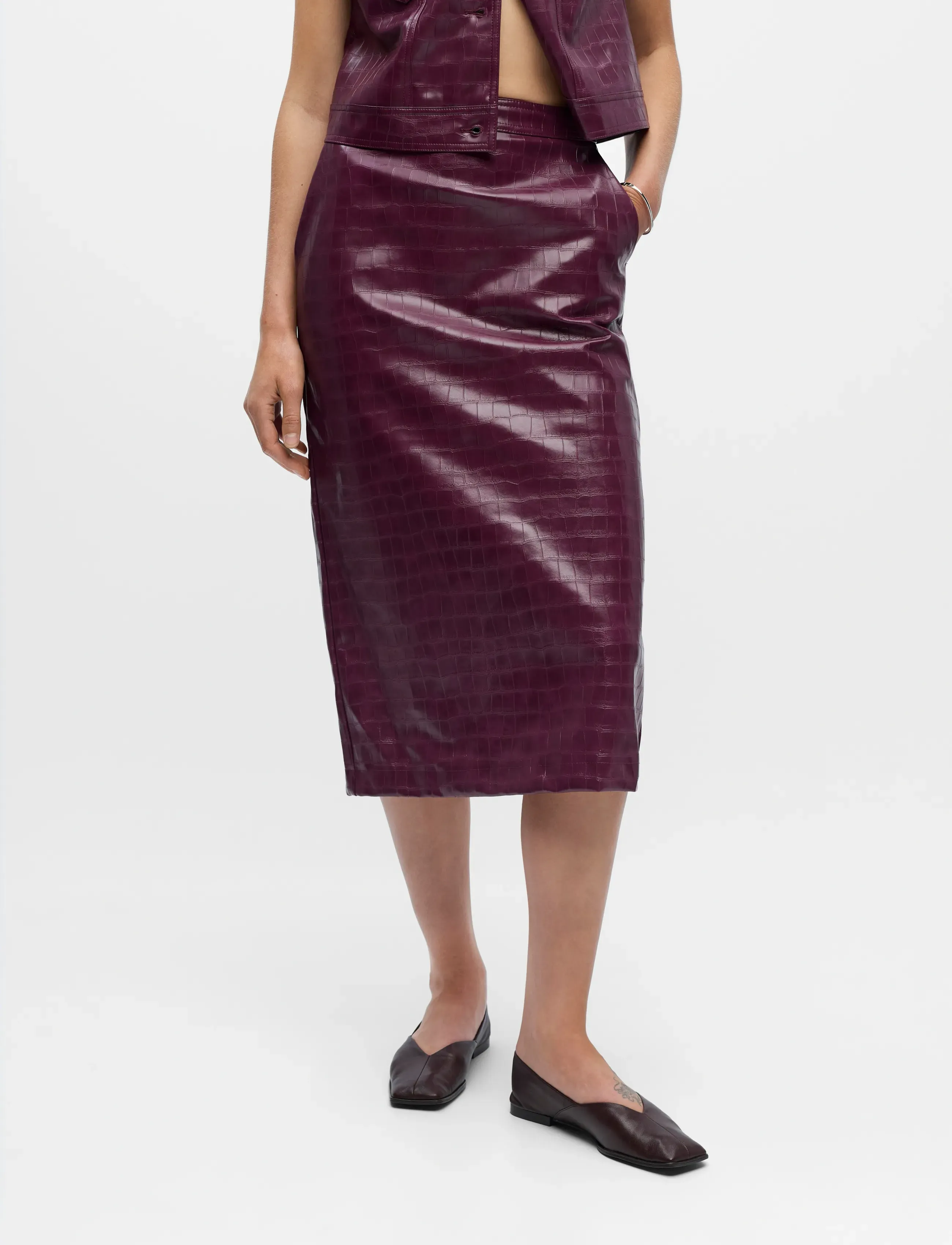 Object - OBJSALVA HW PENCIL PU SKIRT E AW FAIR 25 - midi-röcke - mauve wine - 4