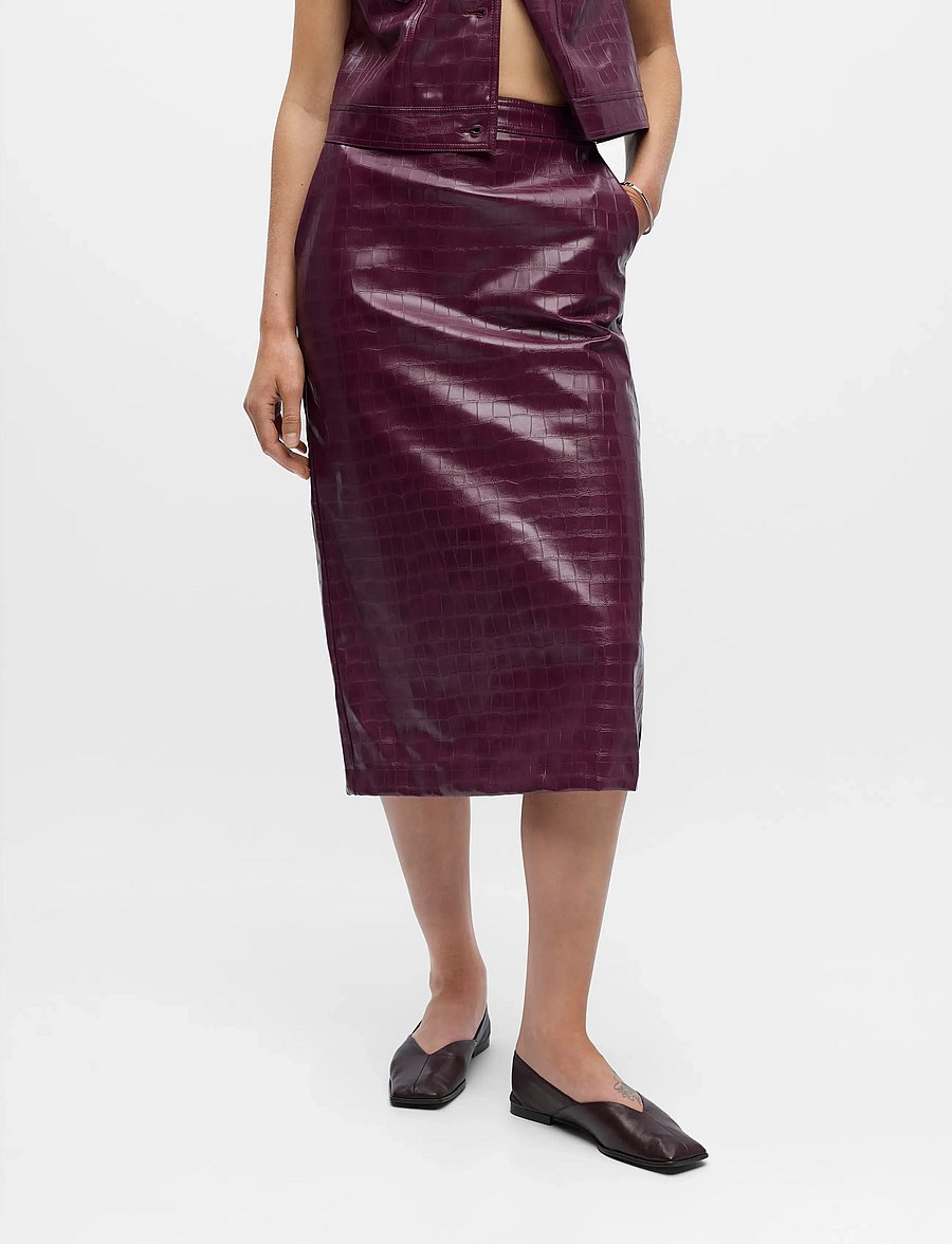 Object - OBJSALVA HW PENCIL PU SKIRT E AW FAIR 25 - midi kjolar - mauve wine - 4