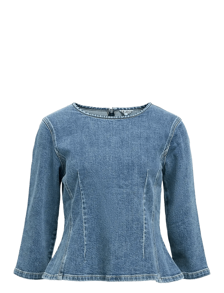 Object - OBJROSIE 2/4 RE SCULPTURE TOP AW FAIR 25 - jeanshemden - medium blue denim - 1