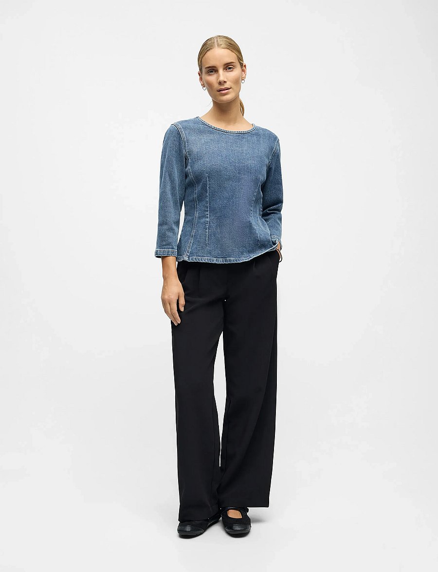 Object - OBJROSIE 2/4 RE SCULPTURE TOP AW FAIR 25 - jeanshemden - medium blue denim - 0