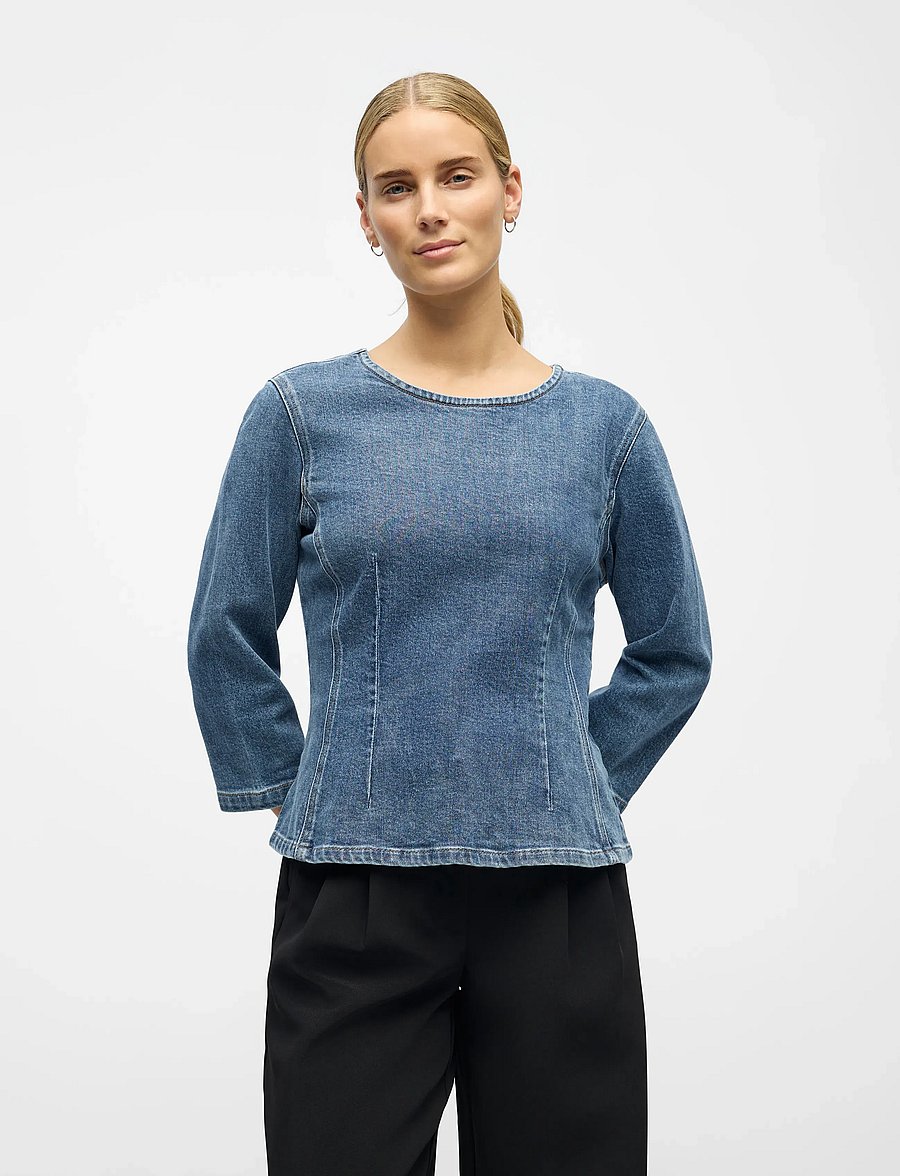 Object - OBJROSIE 2/4 RE SCULPTURE TOP AW FAIR 25 - jeanshemden - medium blue denim - 3