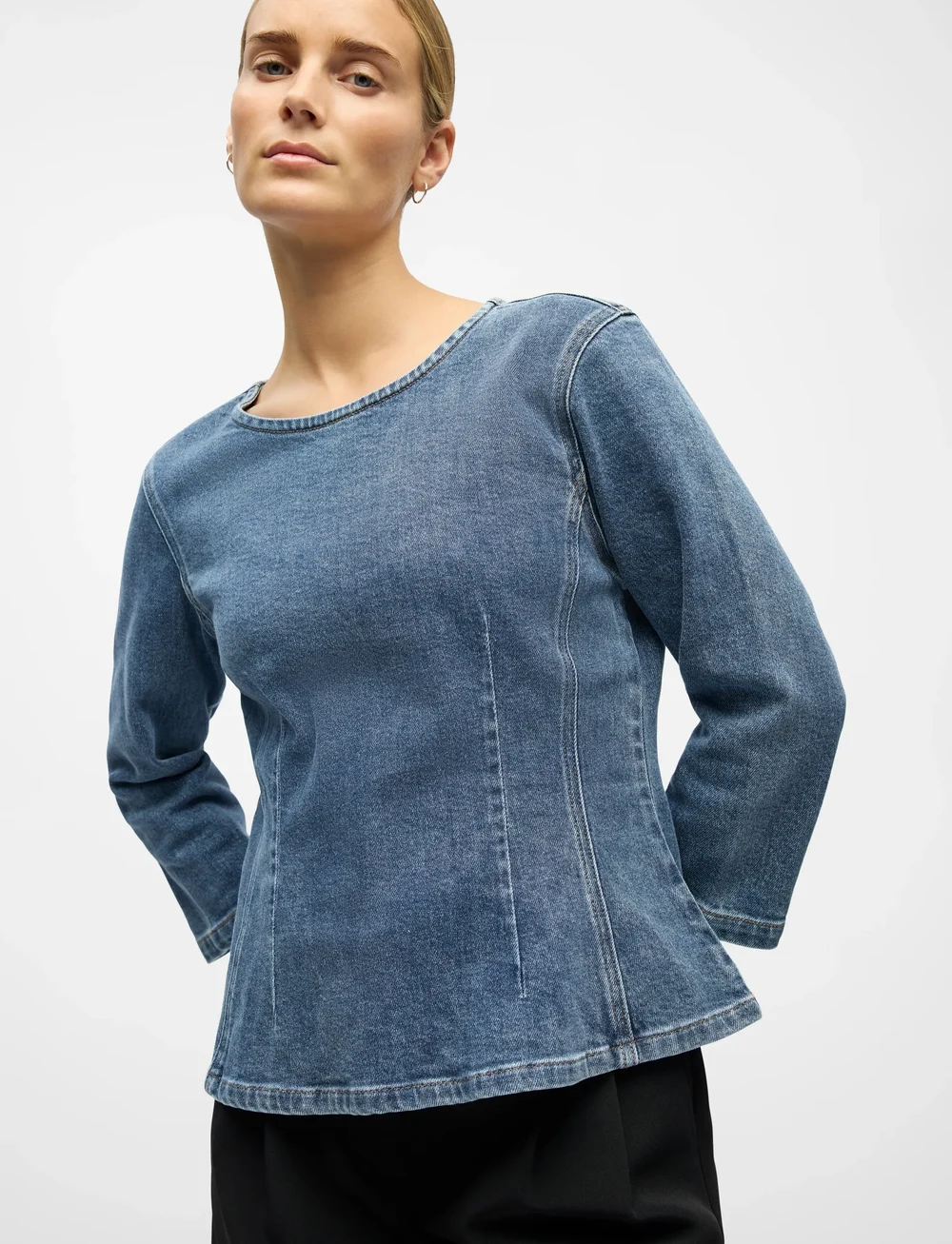 Object - OBJROSIE 2/4 RE SCULPTURE TOP AW FAIR 25 - teksasärgid - medium blue denim - 4