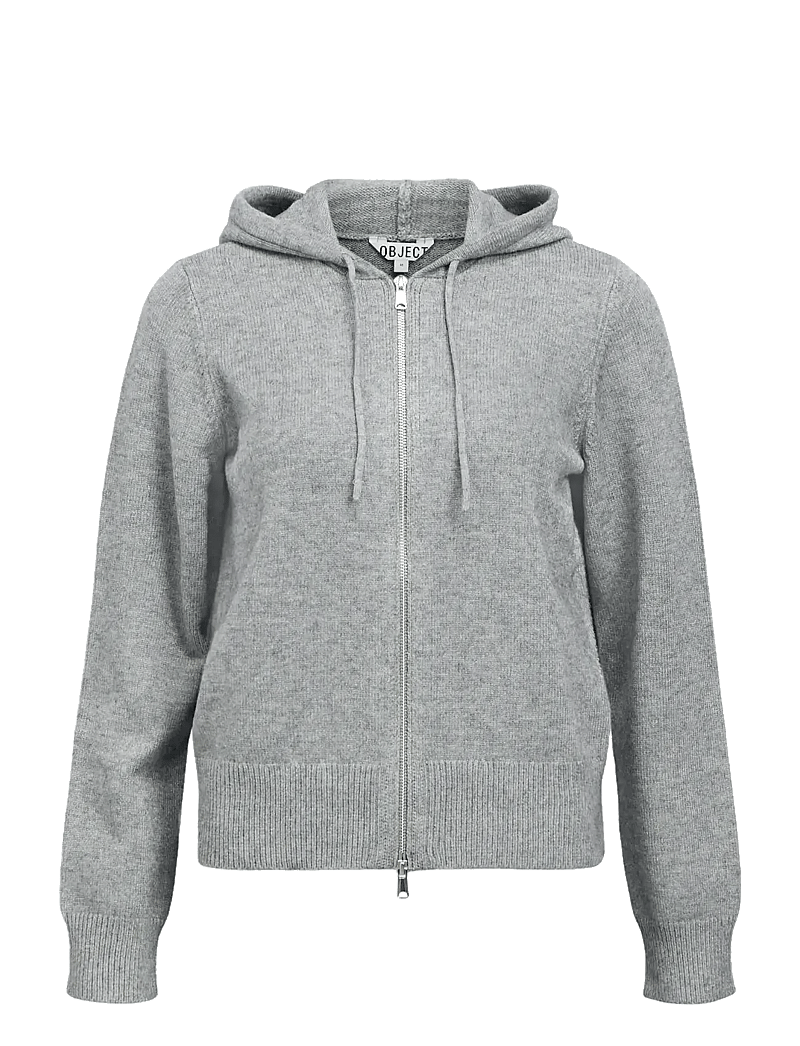 Object - OBJTHESS L/S RE HOODIE CARDIGAN E AW 25 - hoodies - medium grey melange - 1