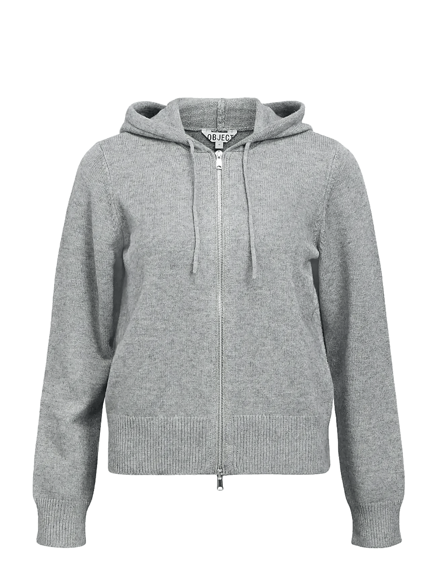 Object - OBJTHESS L/S RE HOODIE CARDIGAN E AW 25 - medium grey melange - 1