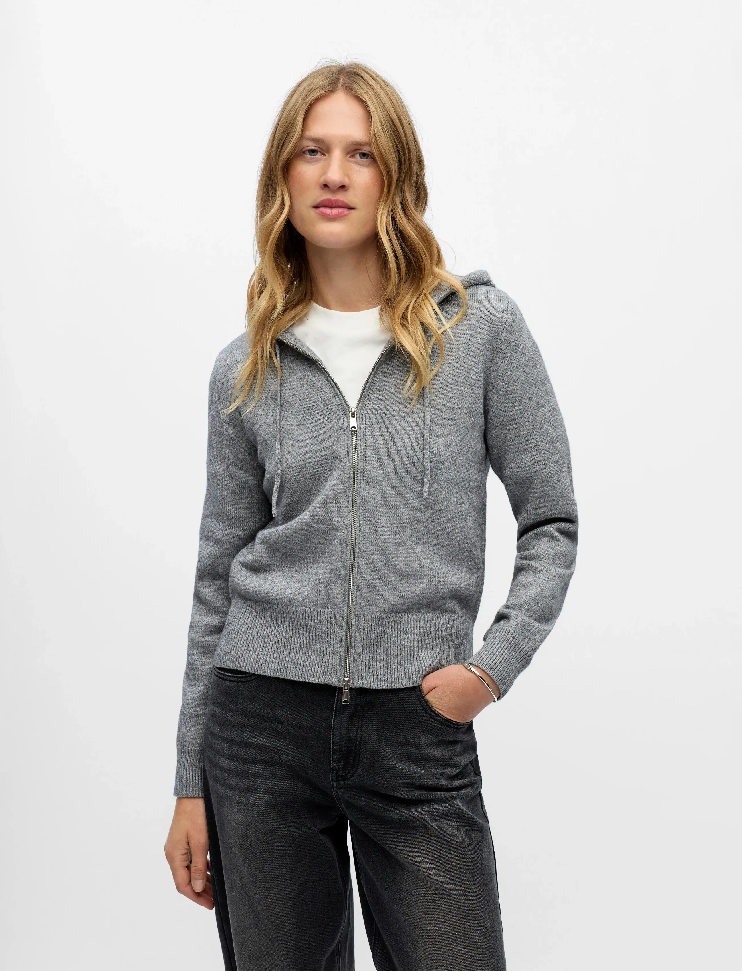 Object - OBJTHESS L/S RE HOODIE CARDIGAN E AW 25 - medium grey melange - 3