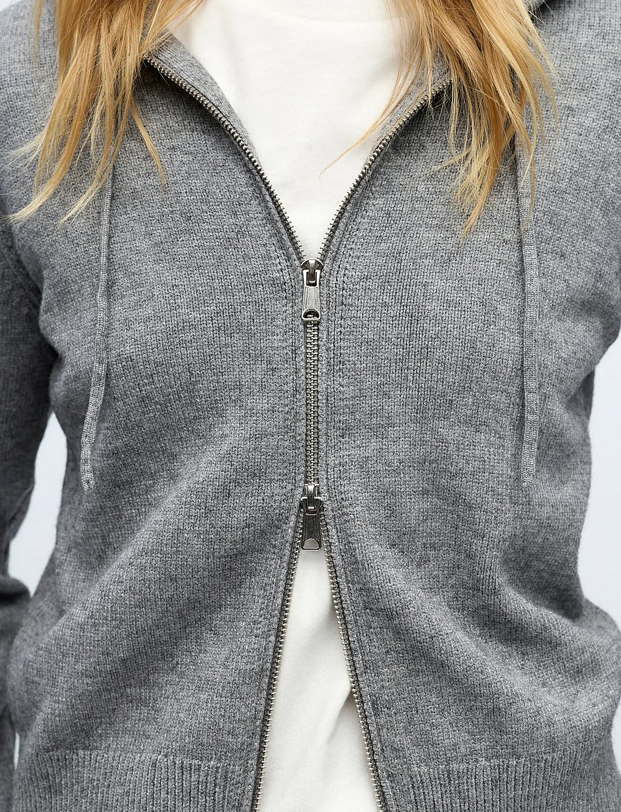 Object - OBJTHESS L/S RE HOODIE CARDIGAN E AW 25 - medium grey melange - 4