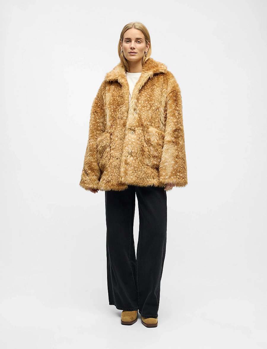 Object - OBJFAI L/S OZ FAKE FUR JACKET AW FAIR 25 - fuskpäls - incense - 0