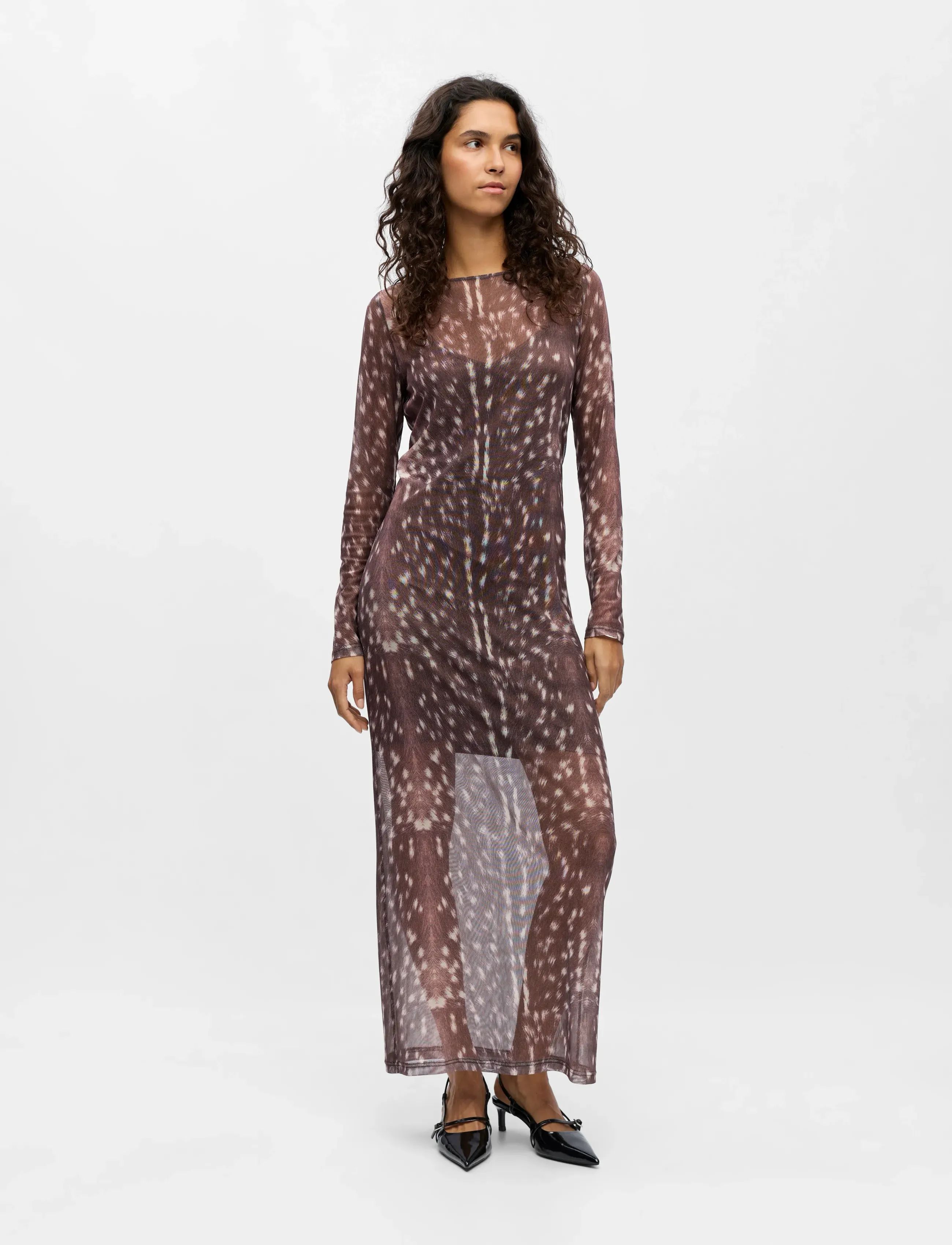Object OBJMONTANA L/S SLI DRESS E AW 25 - Aftenkjoler & Gallakjoler - COCOA BROWN / multi