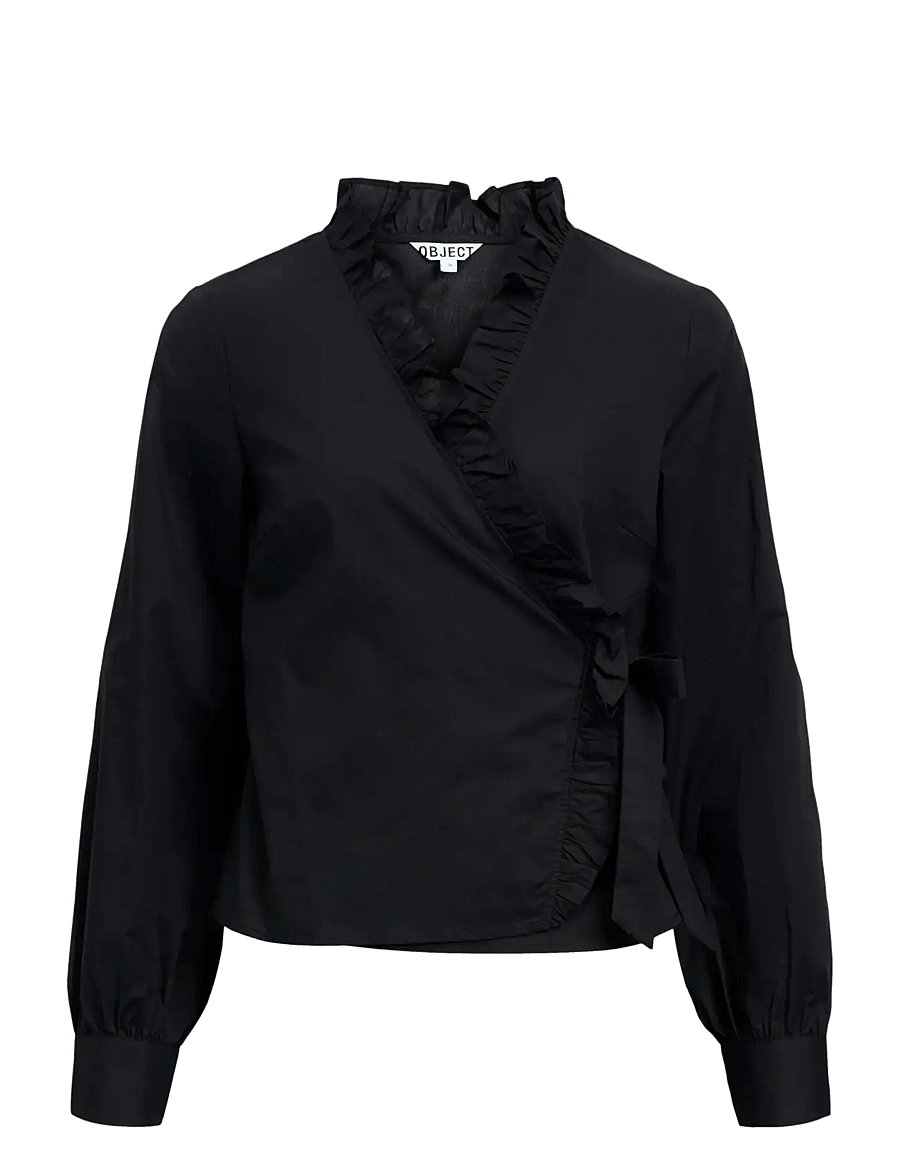 Object - OBJHOPE L/S WRAP SHIRT E AW FAIR 25 - langärmlige hemden - black - 1