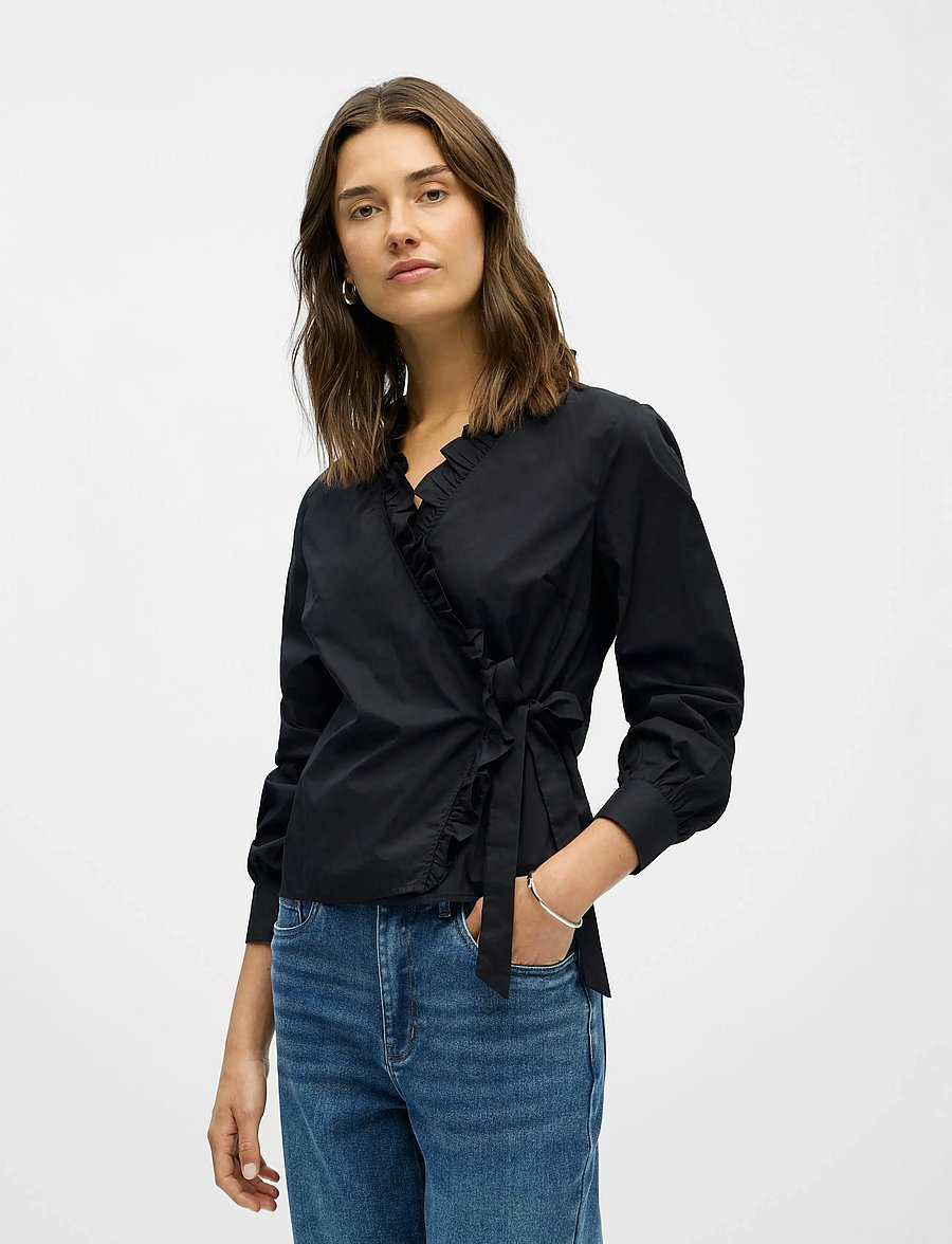 Object - OBJHOPE L/S WRAP SHIRT E AW FAIR 25 - langärmlige hemden - black - 0
