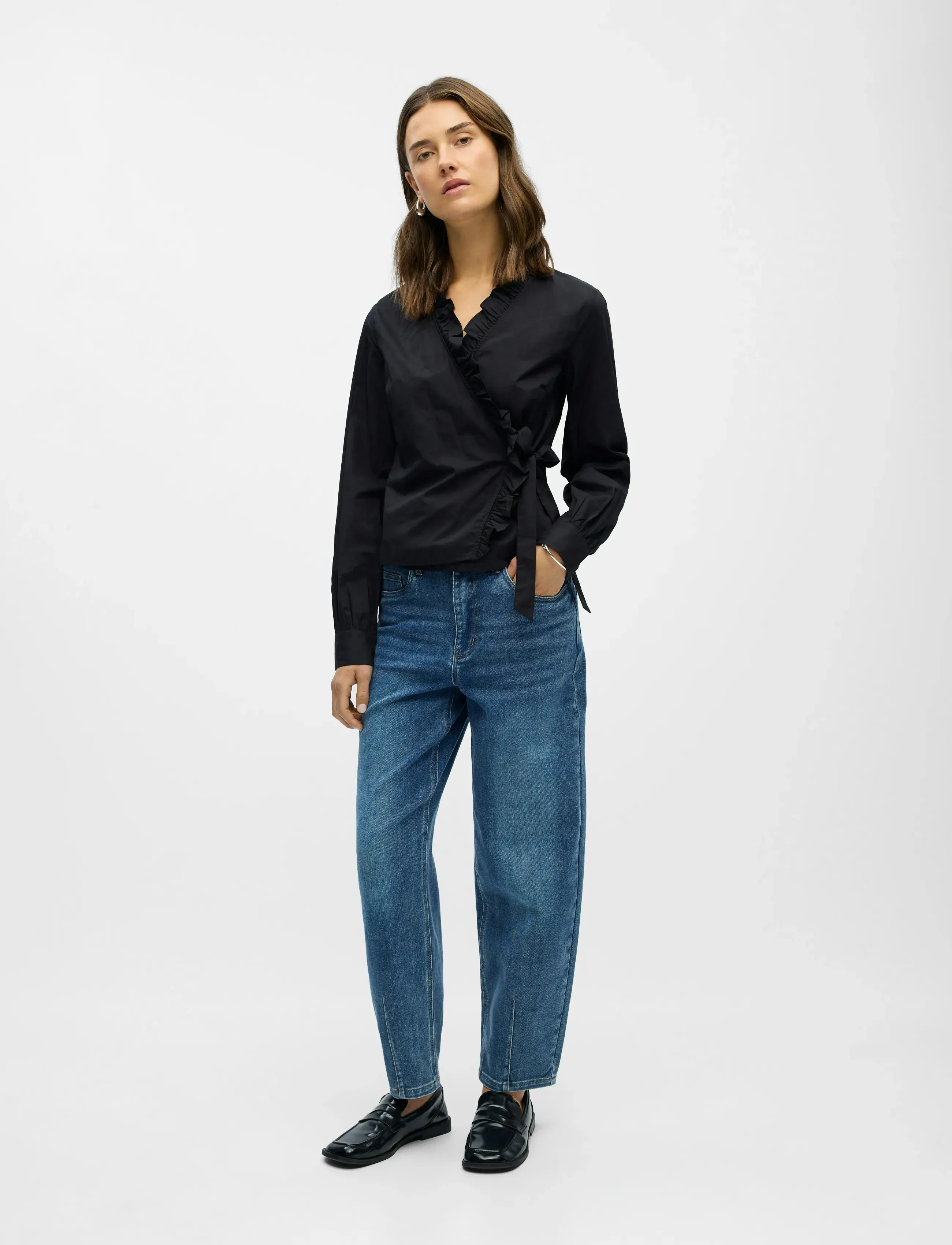 Object - OBJHOPE L/S WRAP SHIRT E AW FAIR 25 - pikkade varrukatega särgid - black - 4
