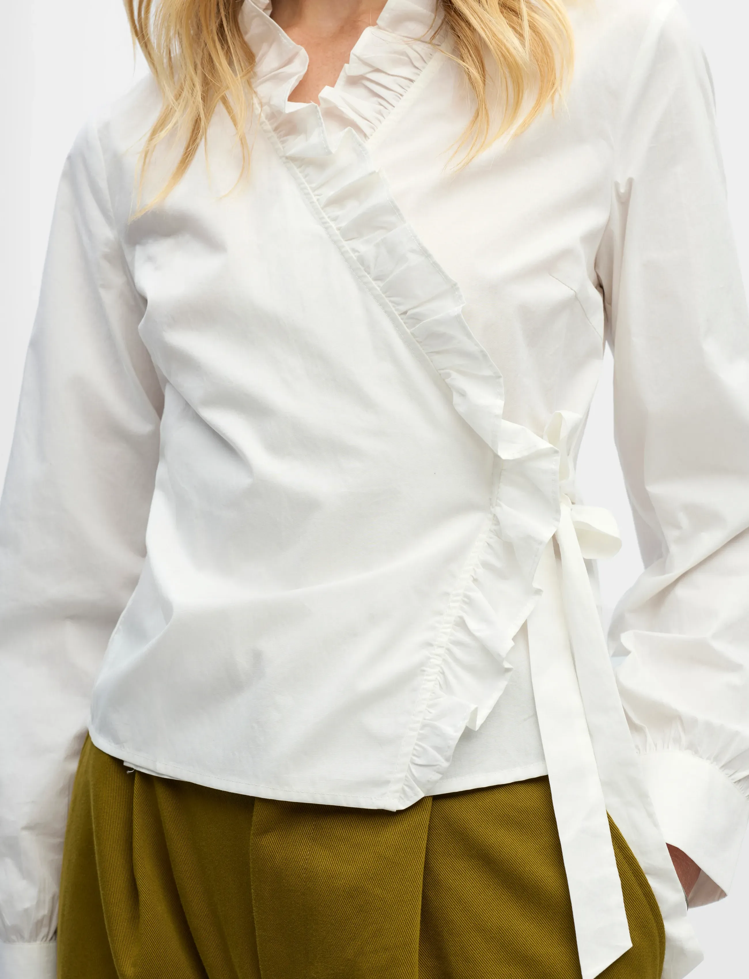 Object - OBJHOPE L/S WRAP SHIRT E AW FAIR 25 - krekli ar garām piedurknēm - cloud dancer - 4