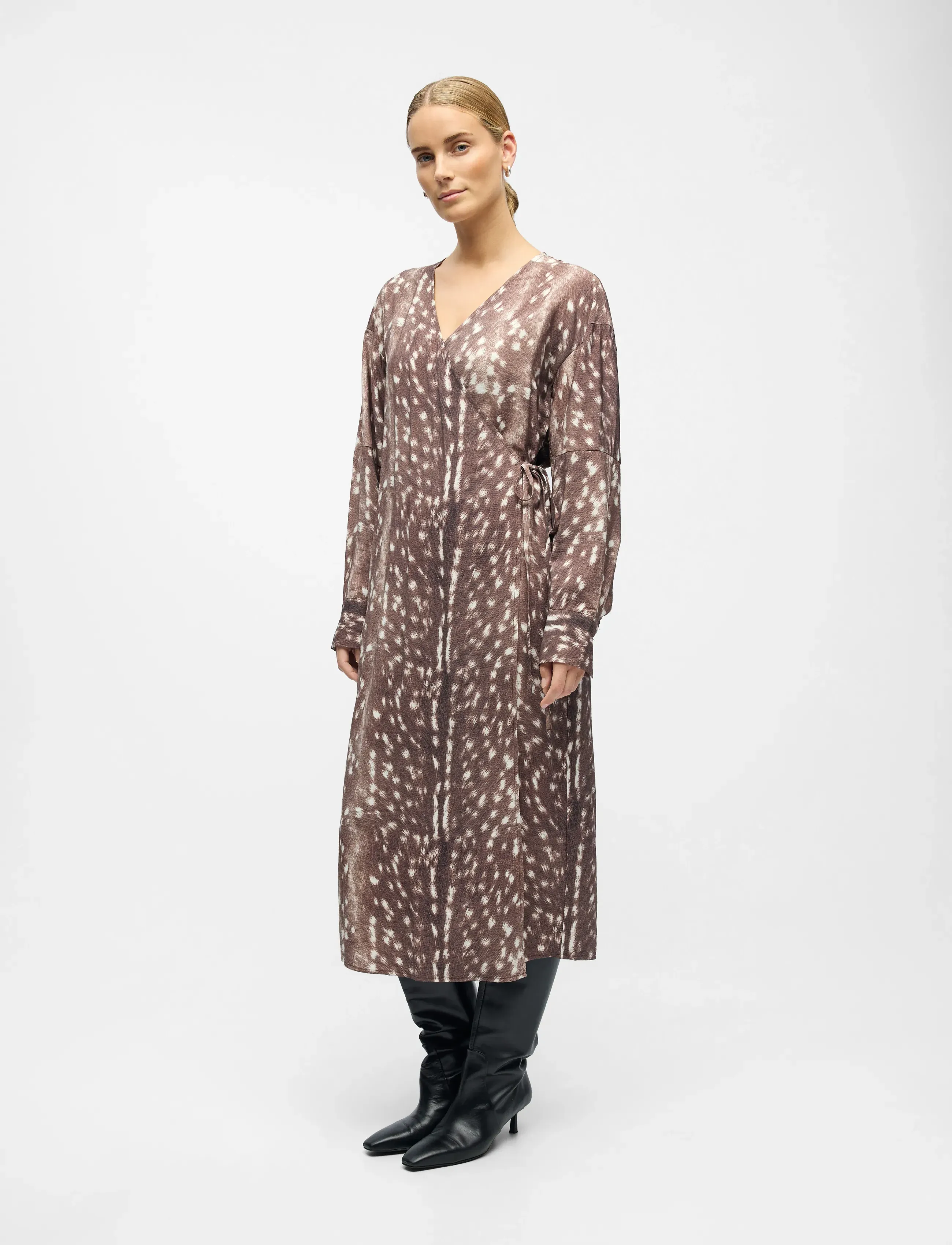 Object Objbetri L/S Wrap Long Dress Aw Fair 25, Kvinder, Langærmet Slå Om Kjole, Brun, Str: 38
