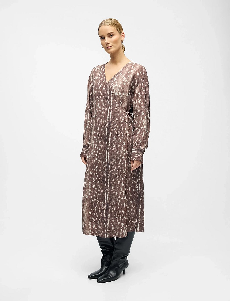 Object - OBJBETRI L/S WRAP LONG DRESS AW FAIR 25 - slå-om-kjoler - cocoa brown - 0