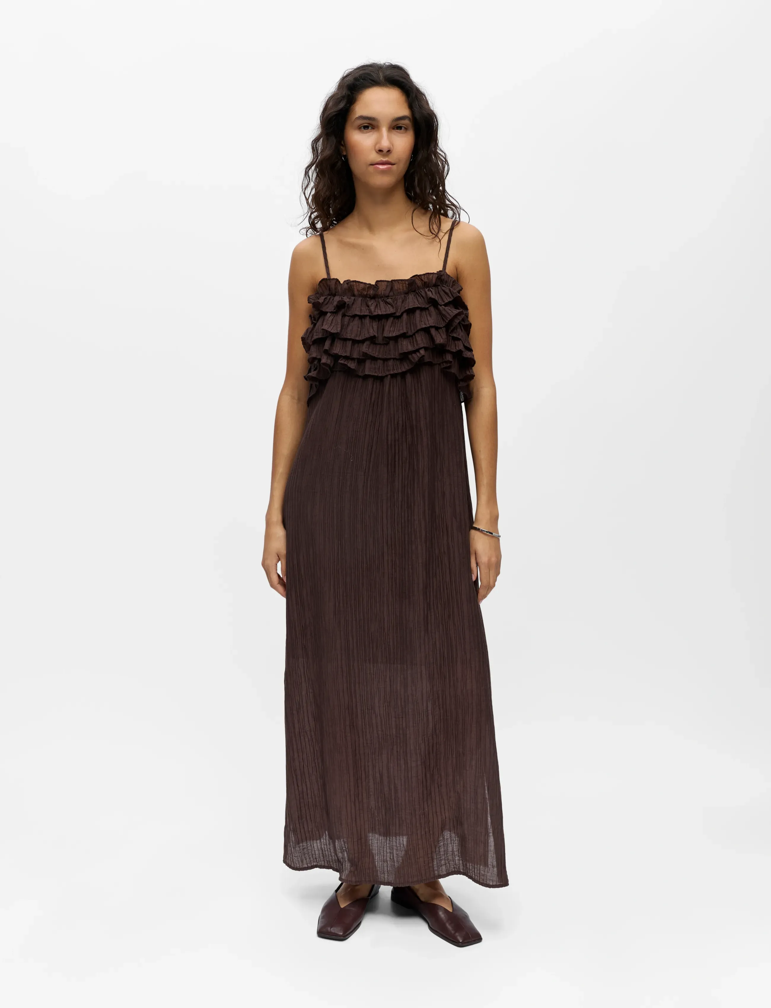 Object Objlyne S/L Re Long Dress 144, 38, Dresses, Braun - Maxi Dress, Frauen