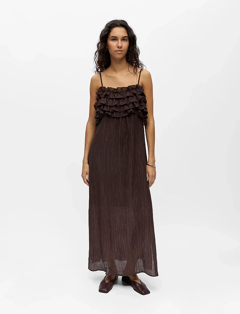Object - OBJLYNE S/L RE LONG DRESS 144 - festklänningar - seal brown - 0