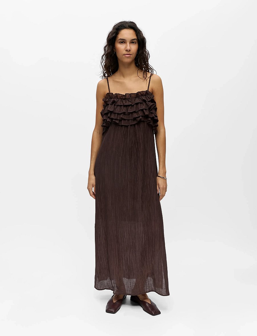 Object - OBJLYNE S/L RE LONG DRESS 144 - pidulikud kleidid - seal brown - 0
