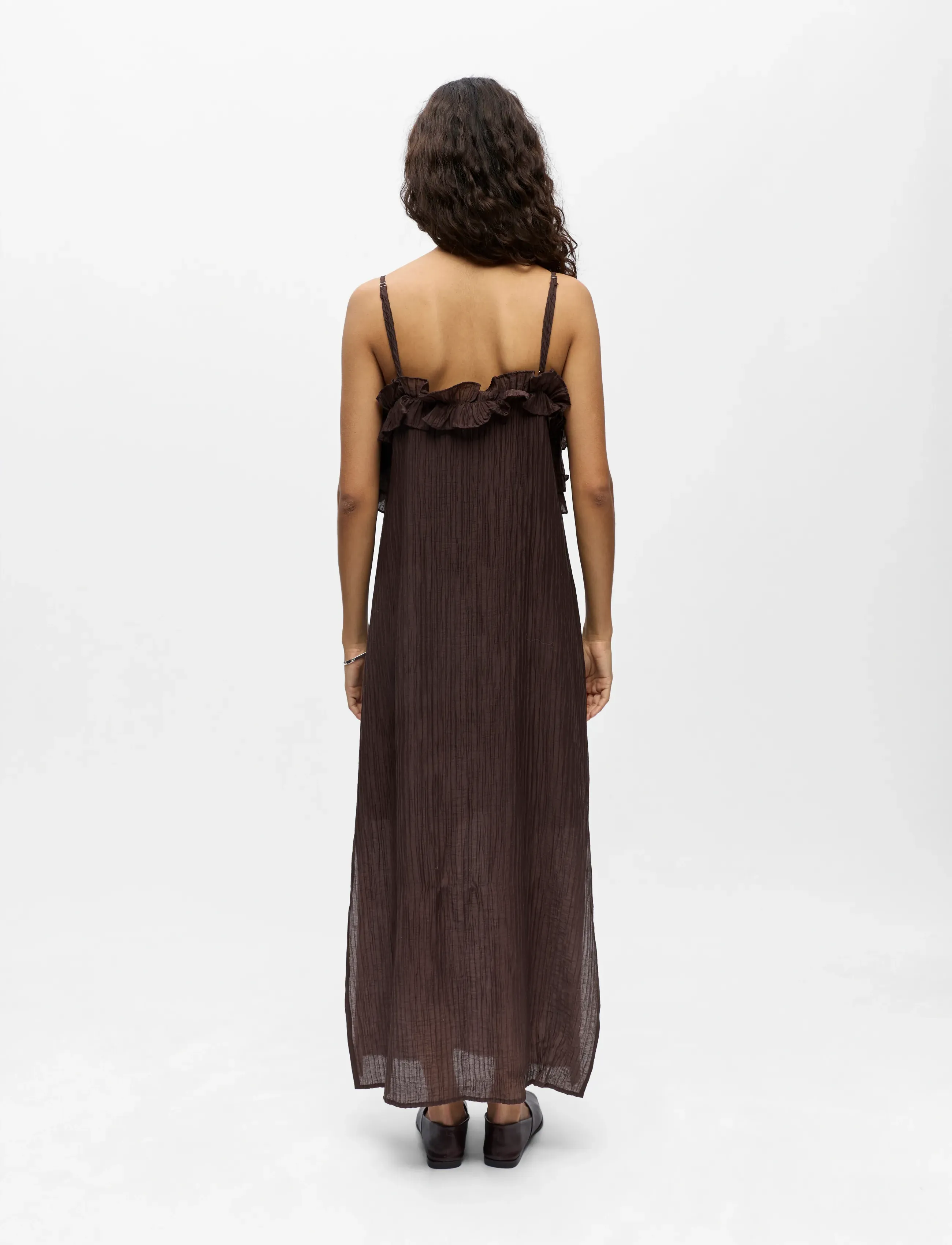 Object - OBJLYNE S/L RE LONG DRESS 144 - maxikjoler - seal brown - 2