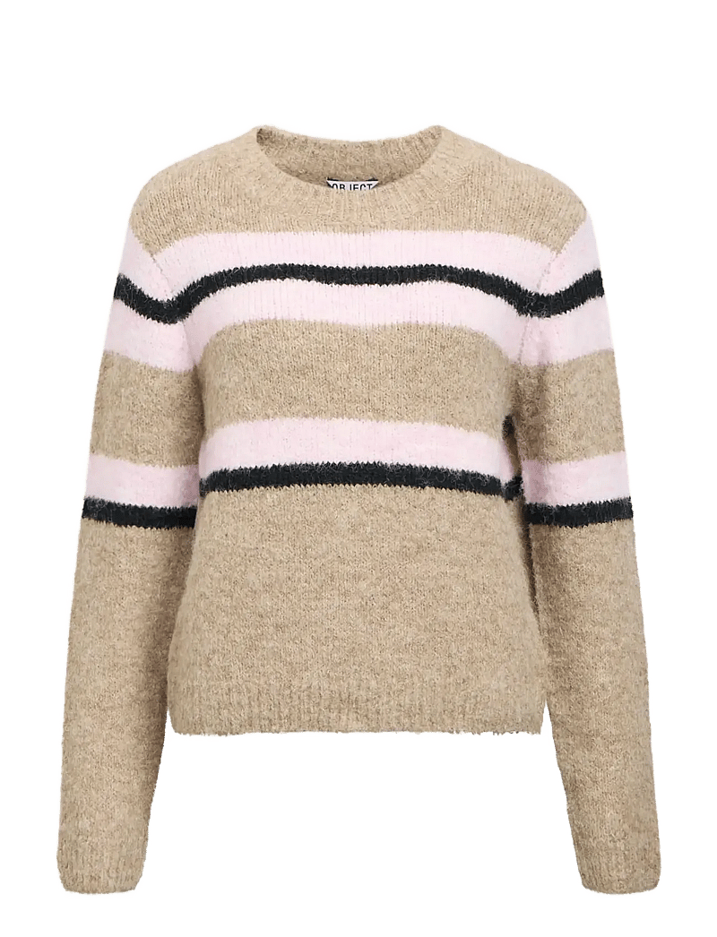 Object - OBJGALIA L/S RE KNIT PULLOVER AW FAIR 25 - striktrøjer - humus - 1