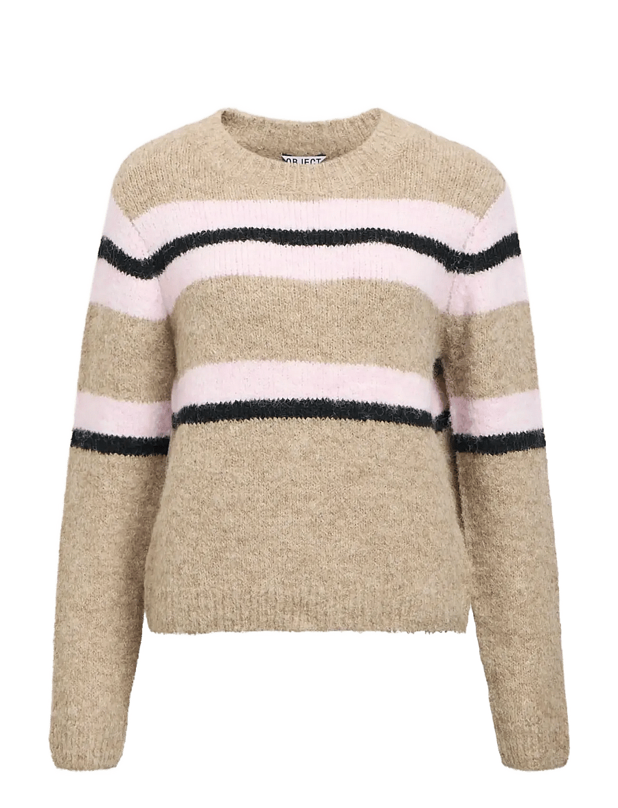 Object - OBJGALIA L/S RE KNIT PULLOVER AW FAIR 25 - stickade tröjor - humus - 1