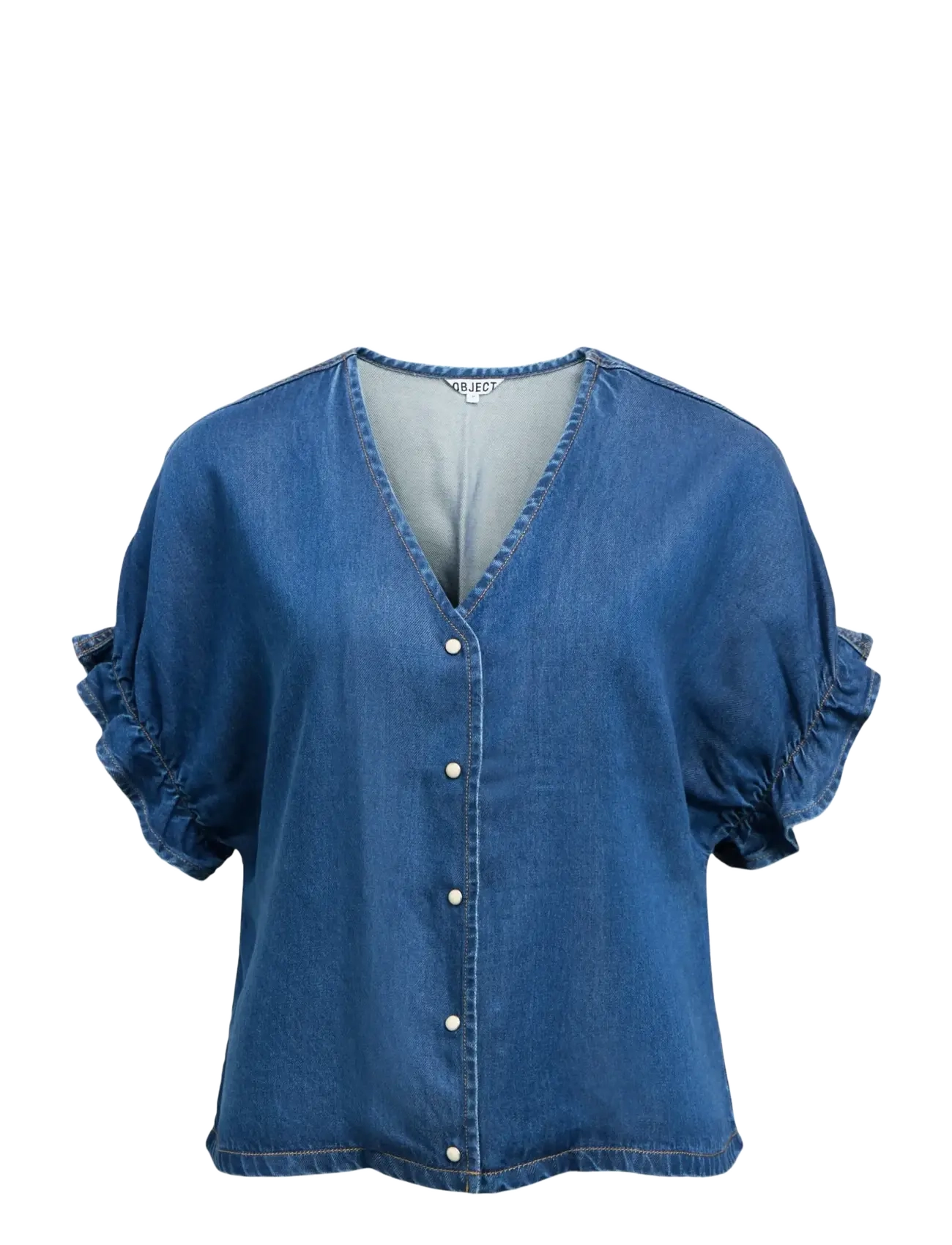 Object OBJFRAME 2/4 V-NECK RE TOP NOOS - Skjorter - MEDIUM BLUE DENIM / blue